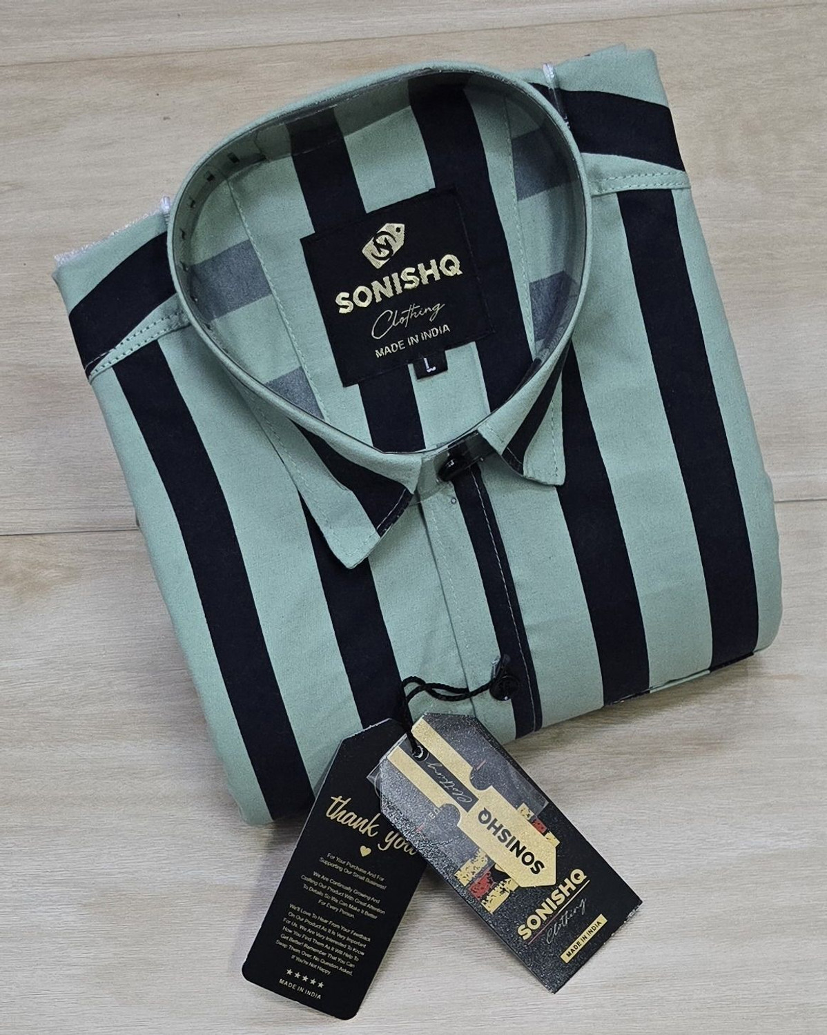 Image of SONISHQ Men Striped Casual Green, Blue Shirt