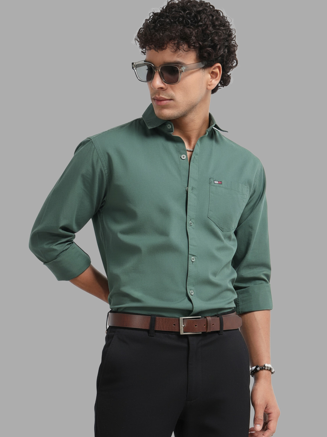 Image of U.S. Pitchers Men Solid Formal Green Shirt