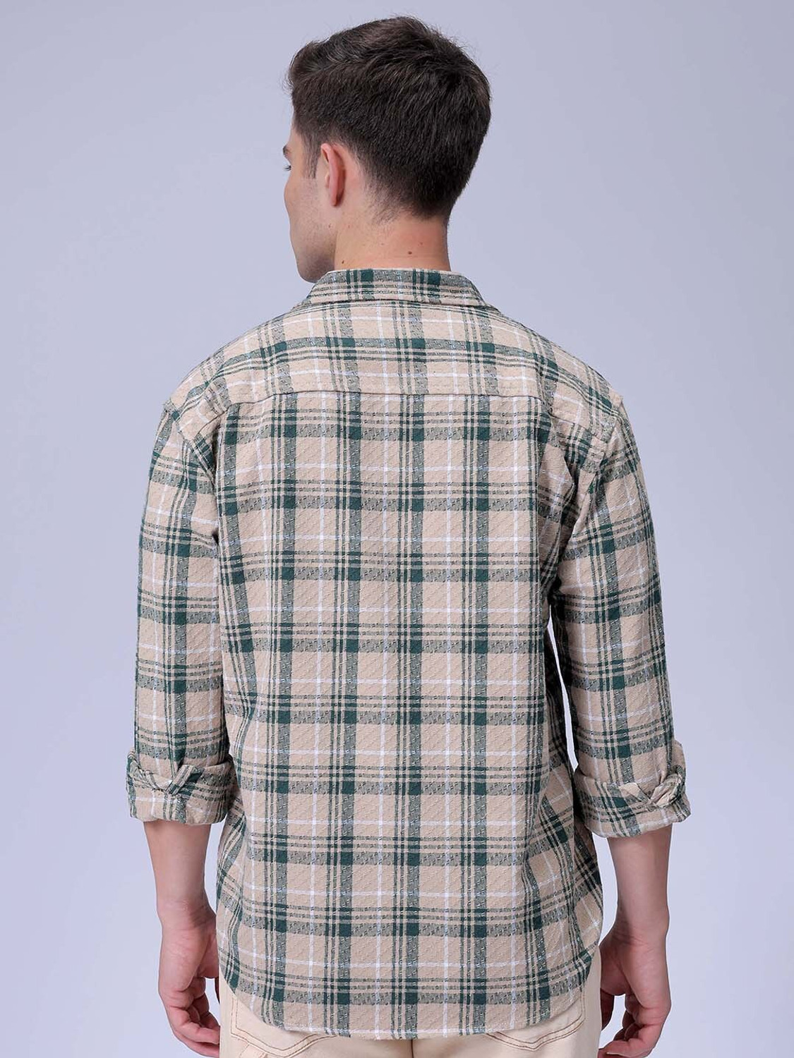 Image of The Indian Garage Co. Men Checkered Beach Wear Green Shirt