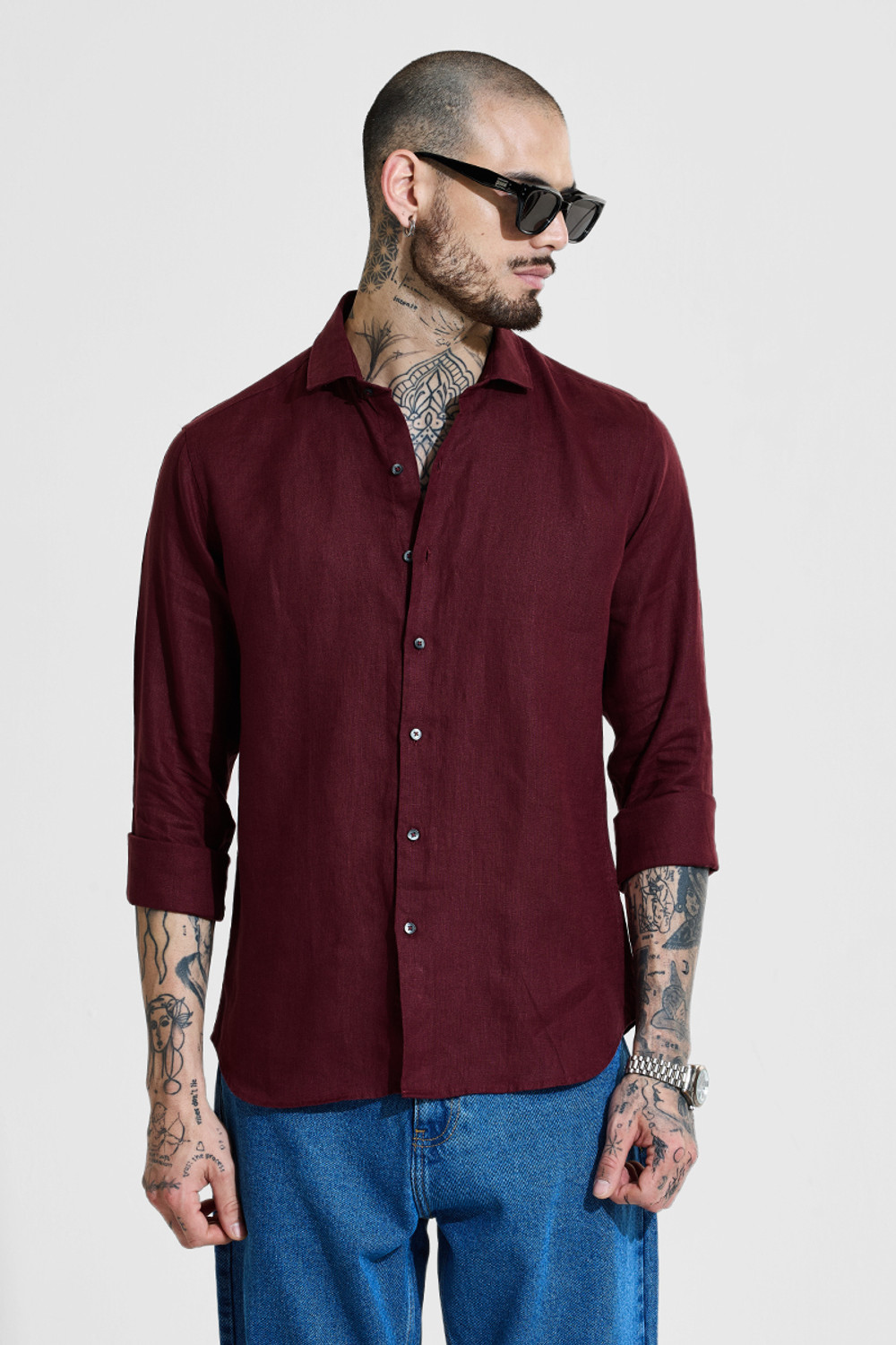 Image of Snitch Men Solid Casual Maroon Shirt