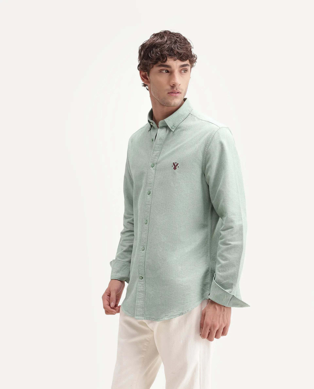 Image of RARE RABBIT Men Solid Casual Green Shirt