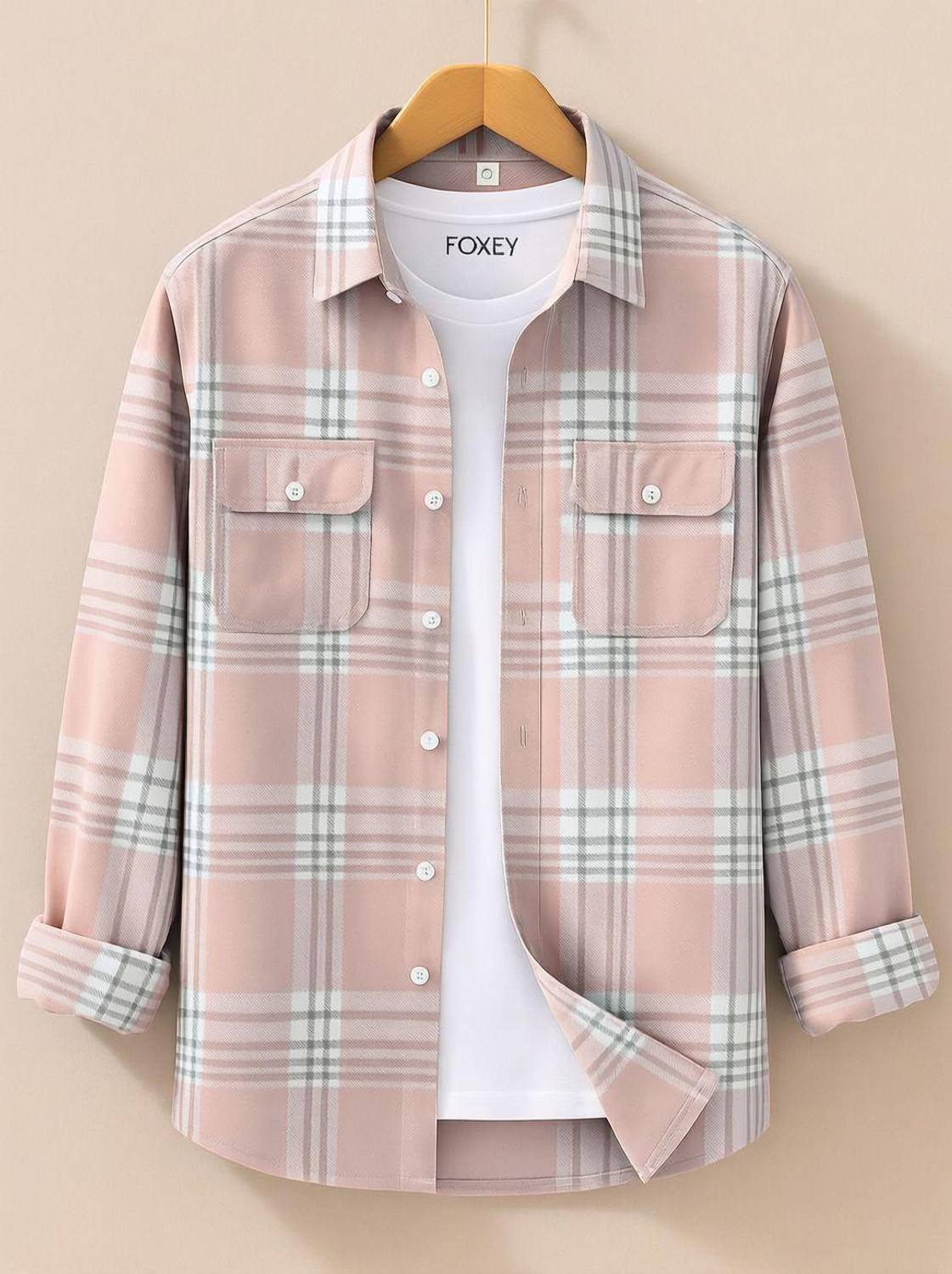 FOXEY Men Pink Checkered Casual Shirt - Image 1
