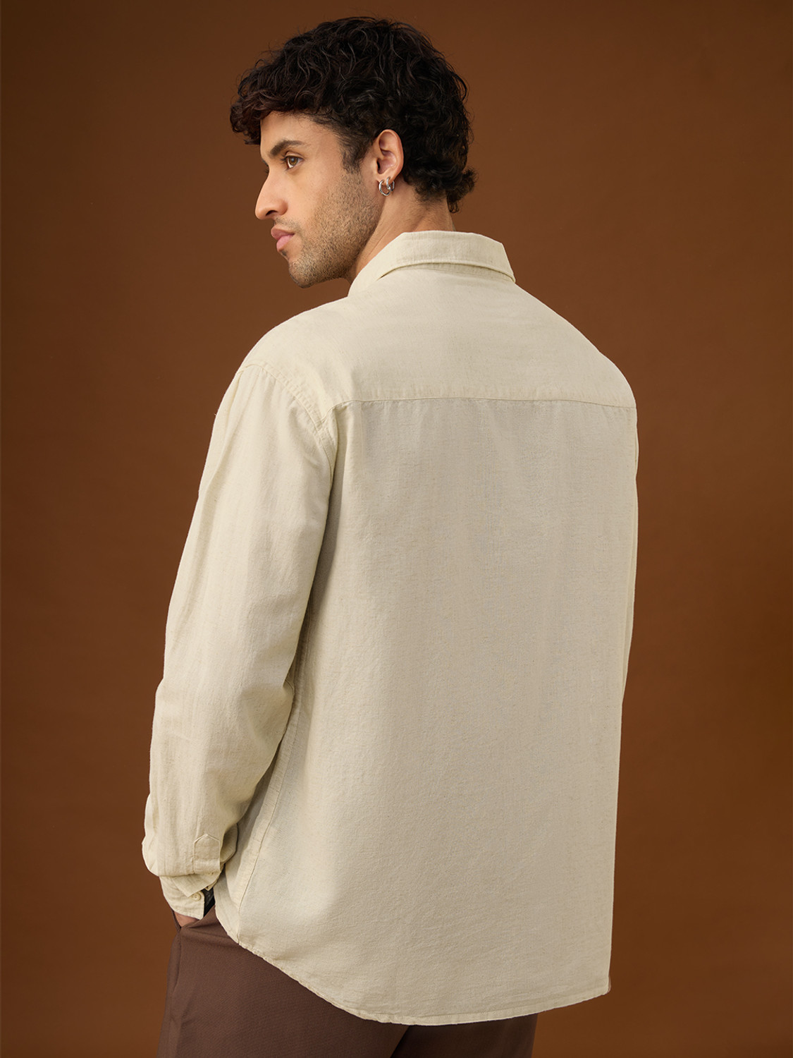 Image of The Souled Store Men Solid Casual Beige Shirt