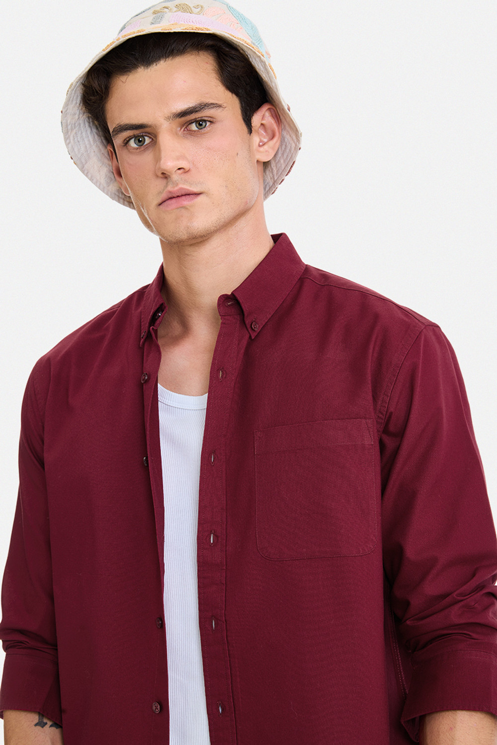 Image of Snitch Men Solid Casual Maroon Shirt