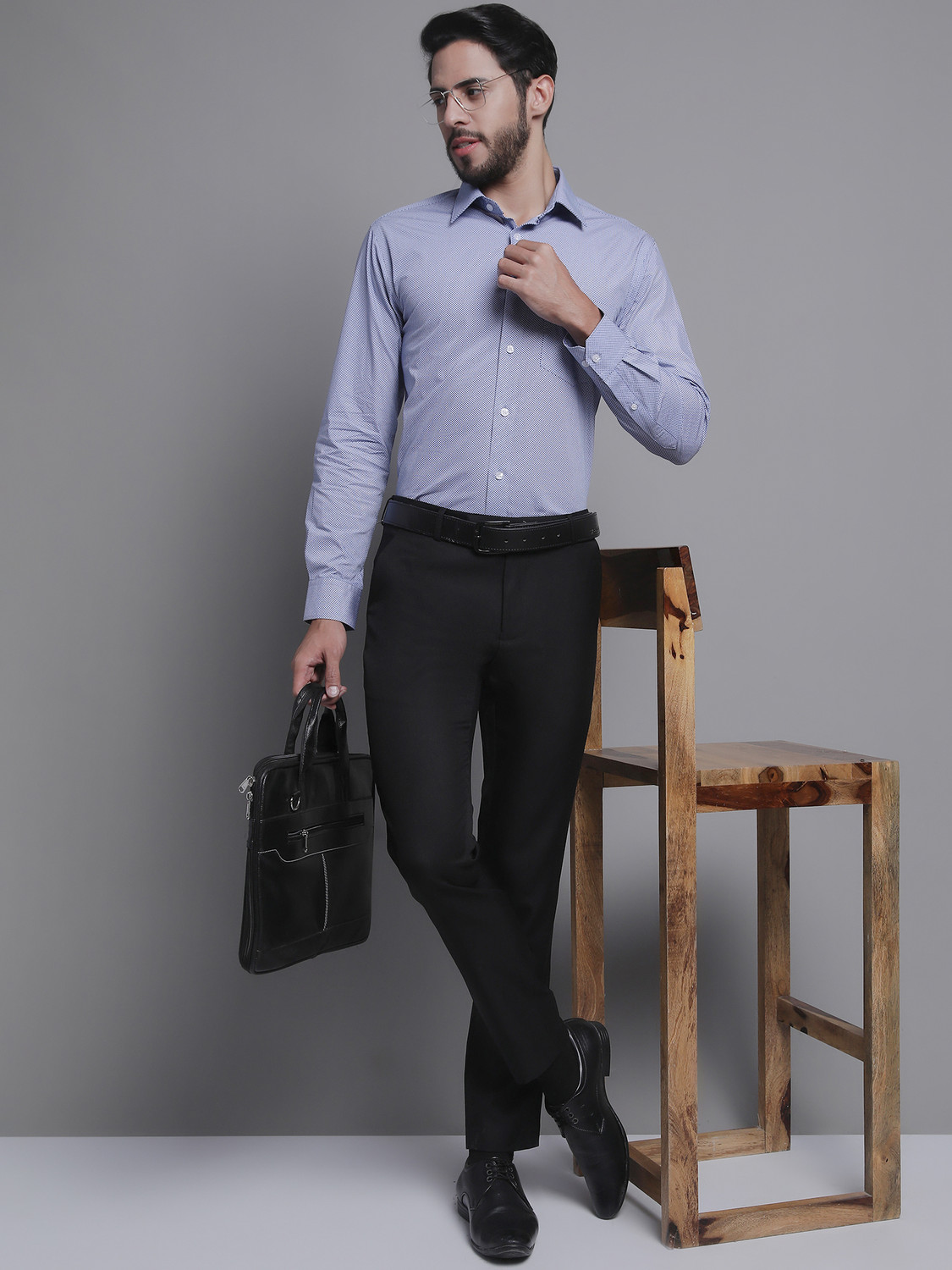 Image of CANTABIL Men Printed Formal Light Blue Shirt