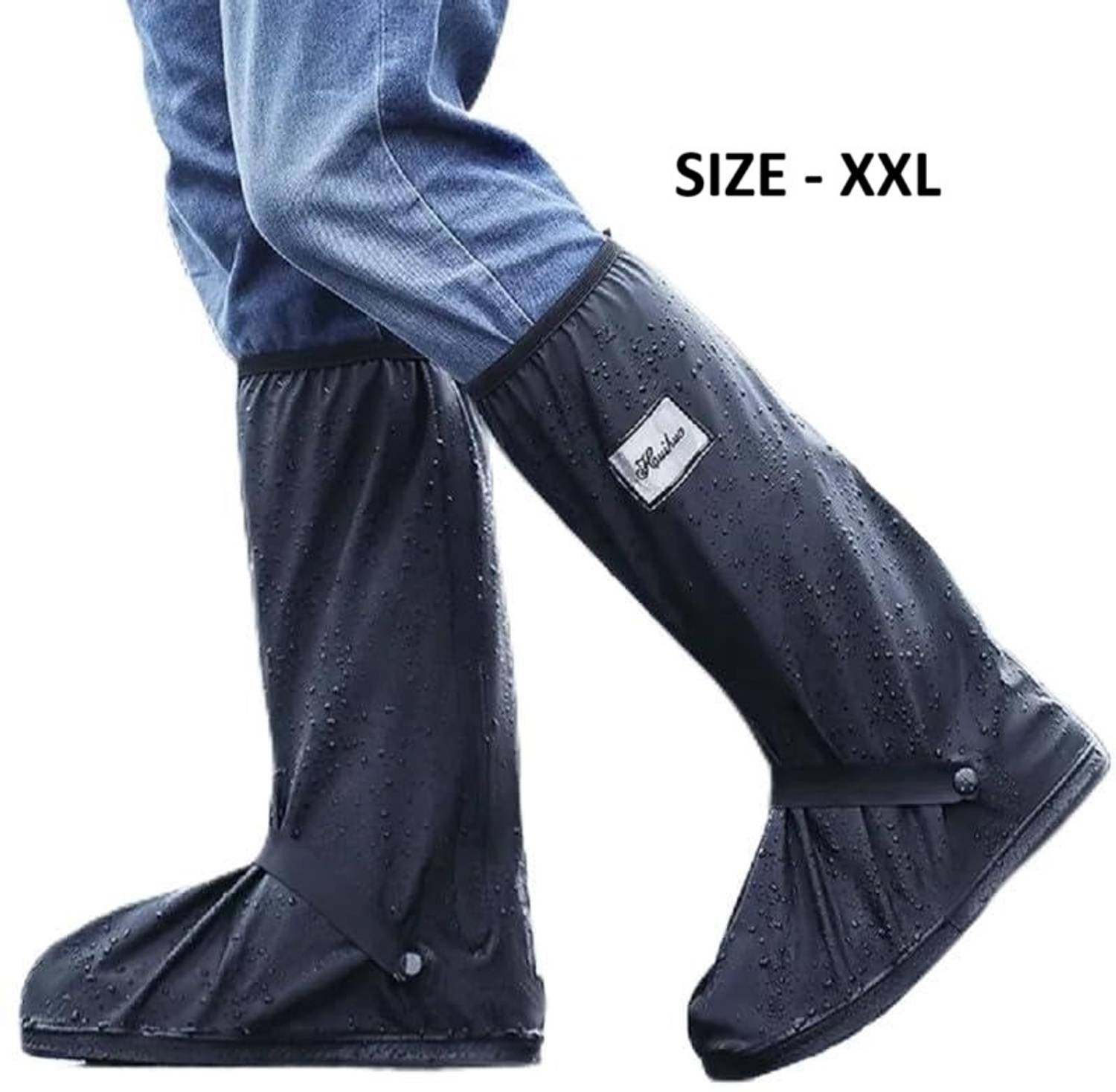 SPEED-O'MOTIVE Waterproof Boot Covers Rain Shoe Covers Reusable & Foldable Bike Shoes Cover, XXL Silicone Black Boots Shoe Cover, Flat Shoe Cover, High Ankle Shoe Cover