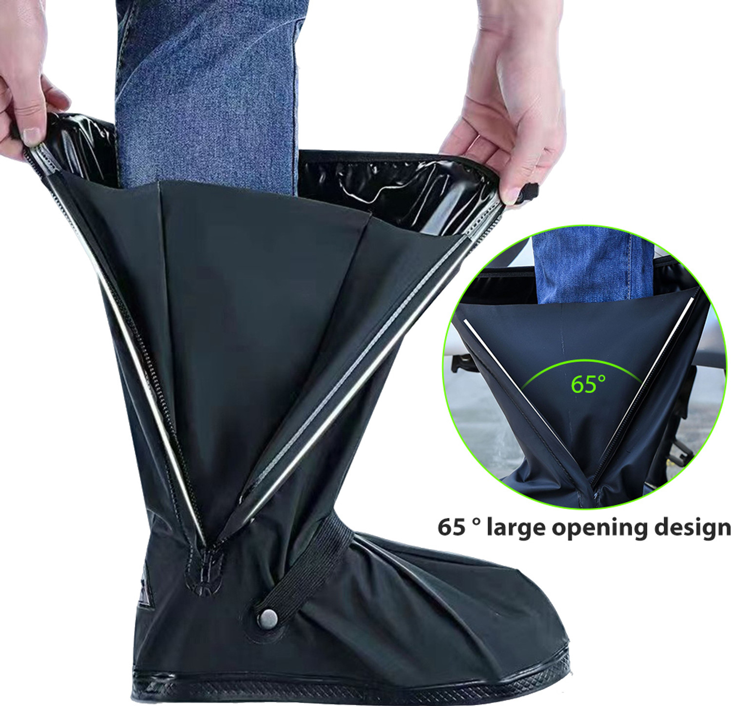 Image of gustave Waterproof Shoe Cover Calf Length with Elastic Strap Wear Resistant One Pair PP (Polypropylene) Black High Ankle Shoe Cover