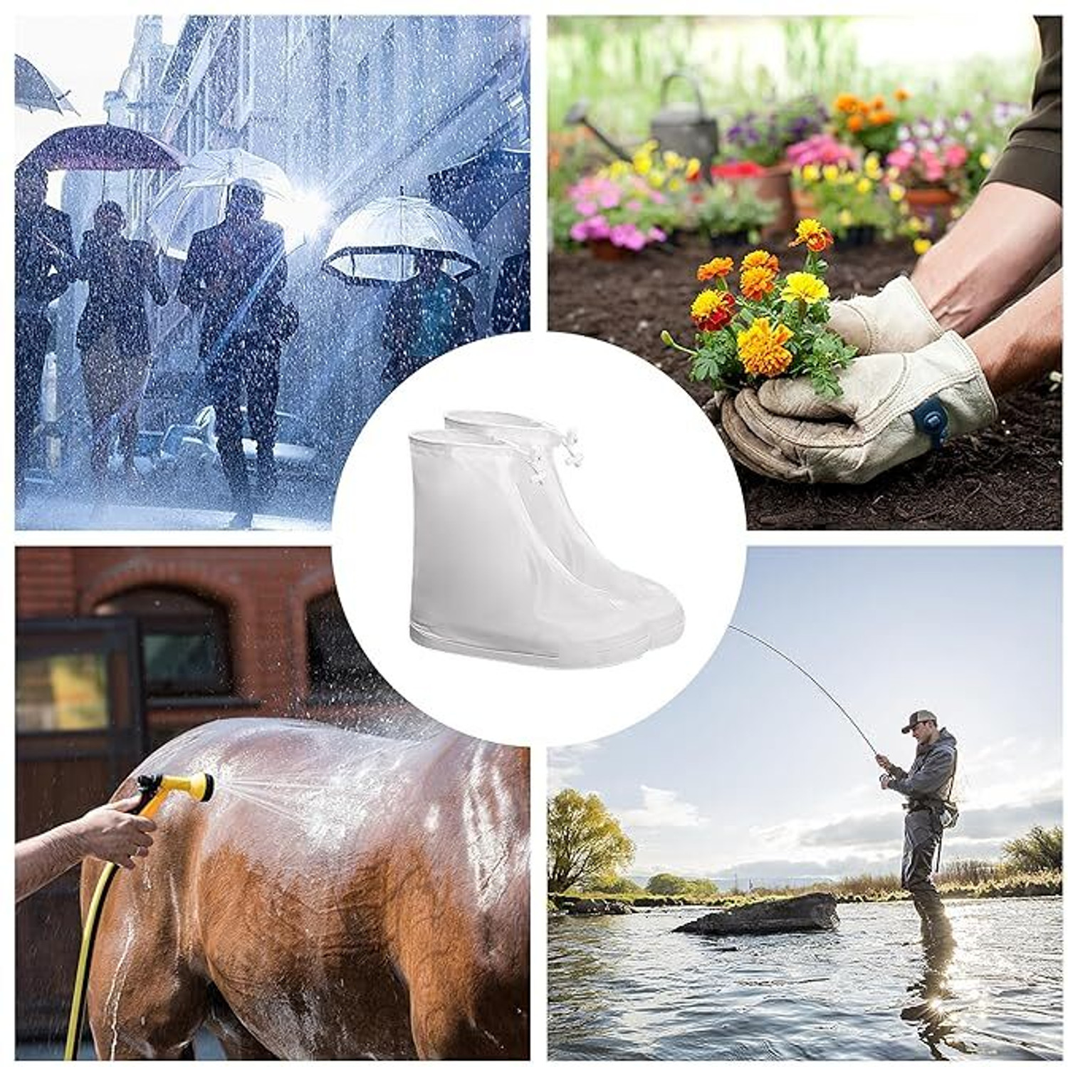 Image of MSVTRADESS Shoes Cover Waterproof Sand Control Non-Slip Shoes Cover Reusable Rain Silicone WHITE Boots Shoe Cover