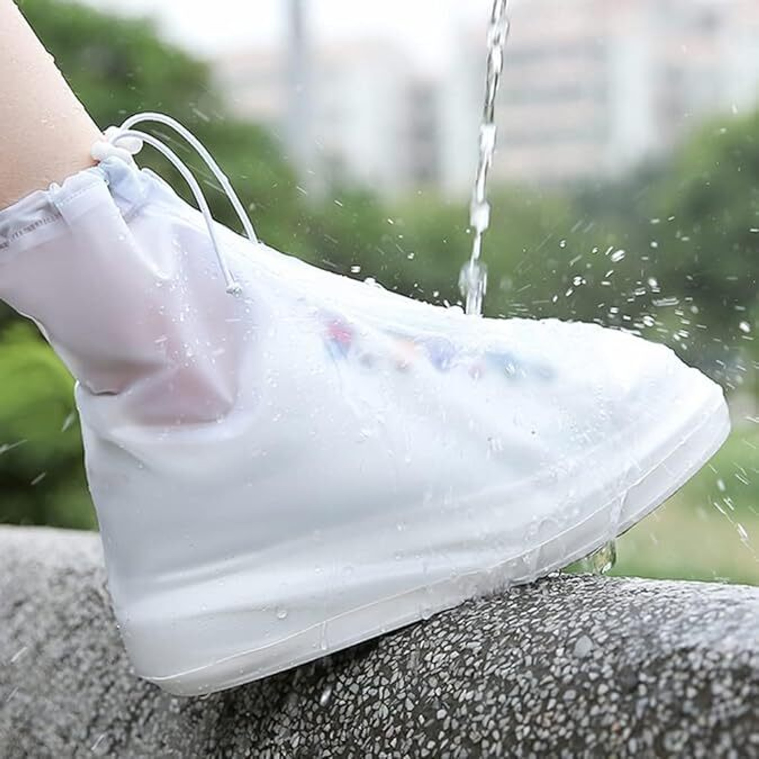 Image of MSVTRADESS Shoes Cover Waterproof Sand Control Non-Slip Shoes Cover Reusable Rain Silicone WHITE Boots Shoe Cover