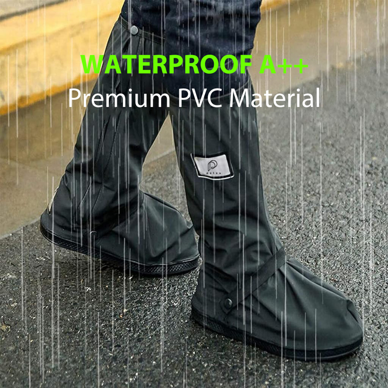 Image of gustave Waterproof Shoe Cover Calf Length with Elastic Strap Wear Resistant One Pair PP (Polypropylene) Black High Ankle Shoe Cover