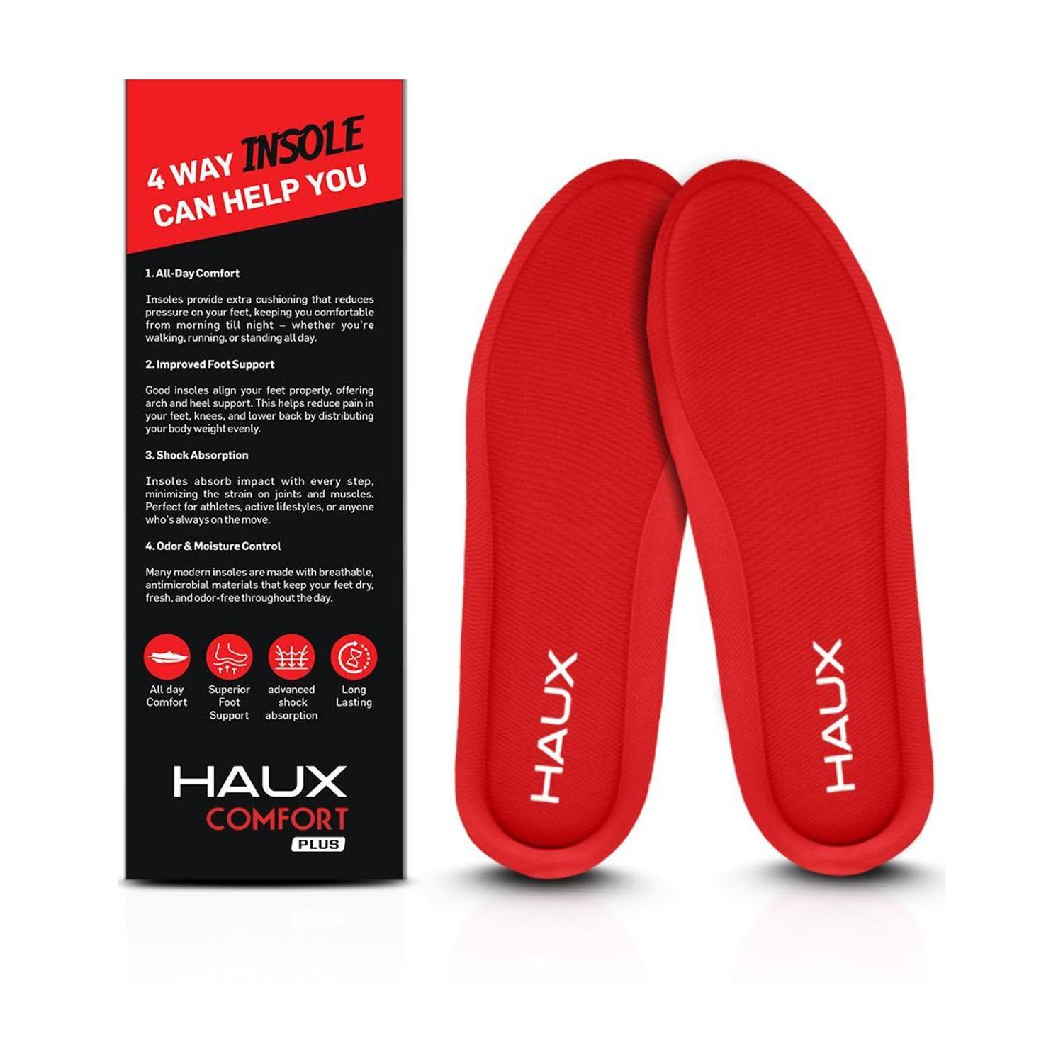 Image of Haux HAUX Comfort+ Memory Foam Insoles: All-day personalized support Form Arch Sports Shoe Insole
