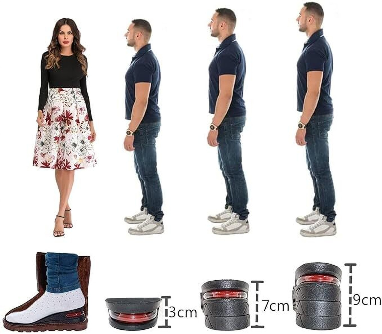 Image of SRGONLINE Height Increase Insole 4-Layer Air Cushion Heel Shoes Insole for Men & Women Heel Support (Black)