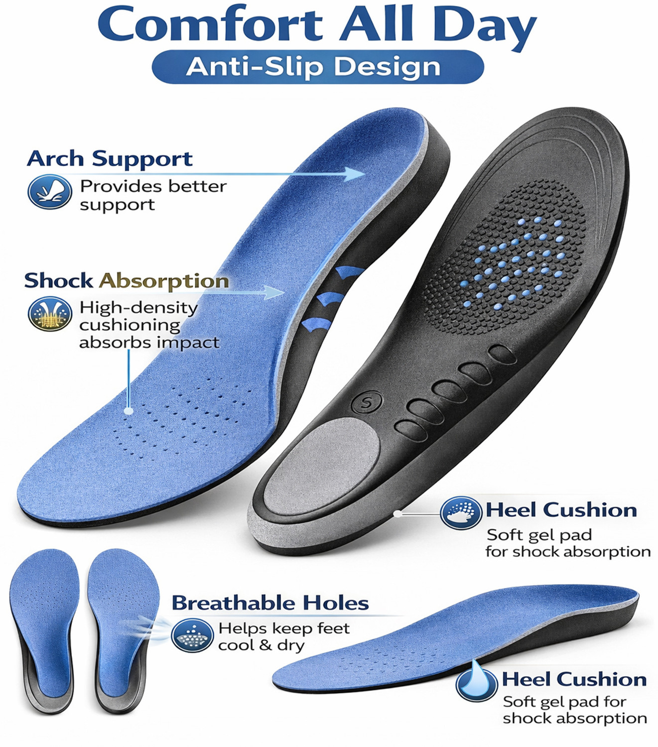 Image of mPix Adjustable Orthopedic Insoles for Flat Foot Support Comfortable Shoe Pads Form Arch Regular Shoe Insole