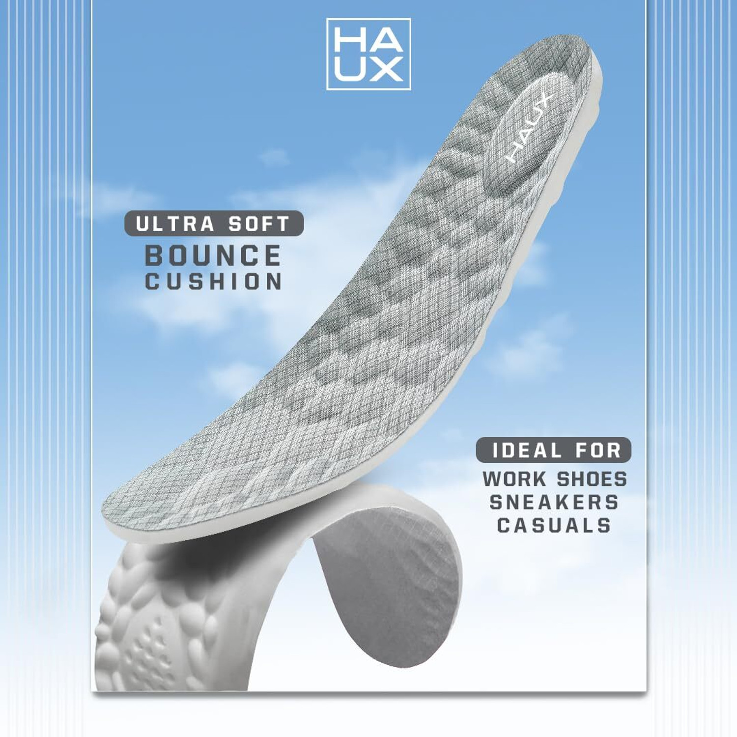 Image of Haux PU Insole Grey-8 PU Arch Sports, Orthotic Shoe Insole