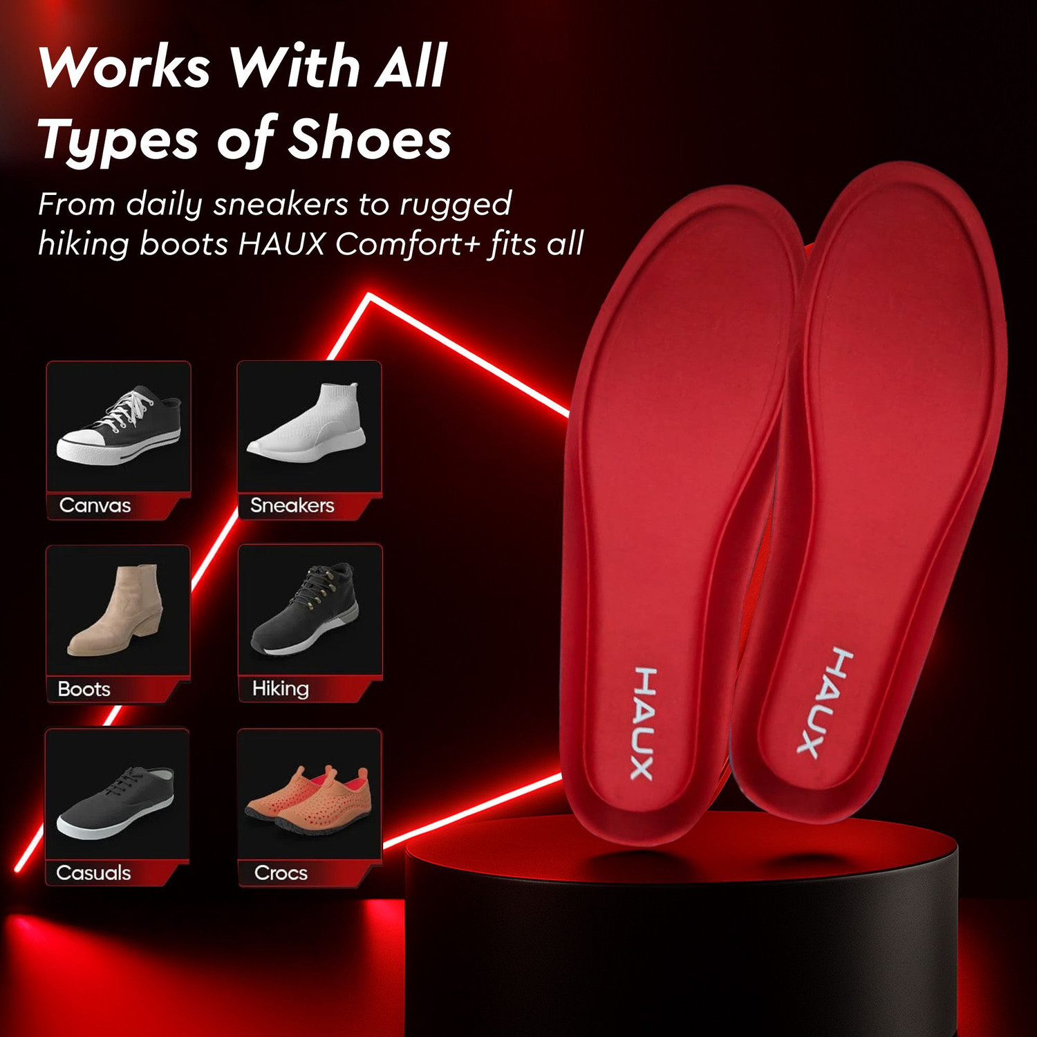 Image of Haux HAUX Comfort+ Memory Foam Insoles: All-day personalized support Form Arch Sports Shoe Insole