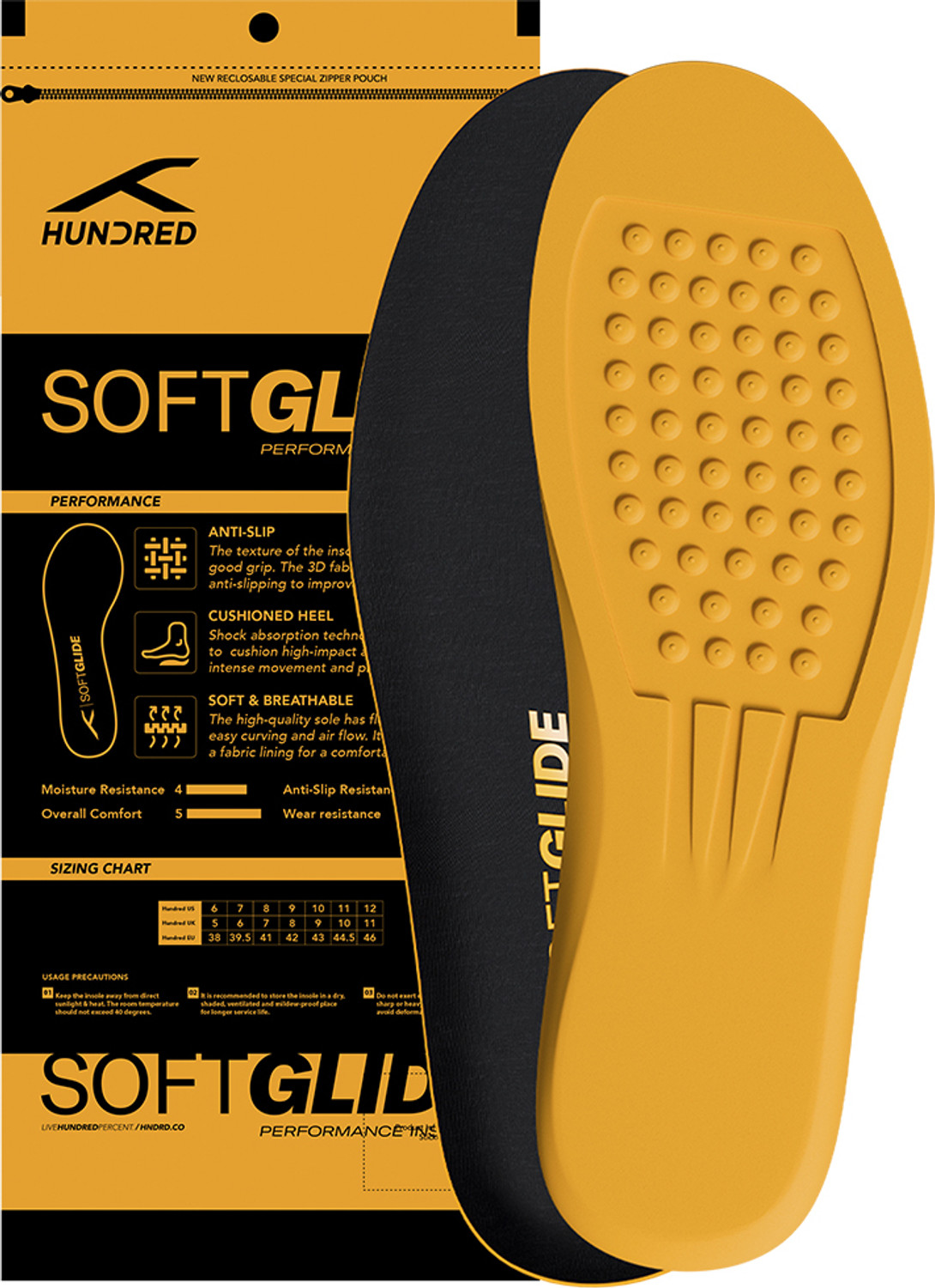 Image of Hundred Soft Glide Performance - Anti Slip Cushioned Insoles for Any Shoe / 6 UK Insole