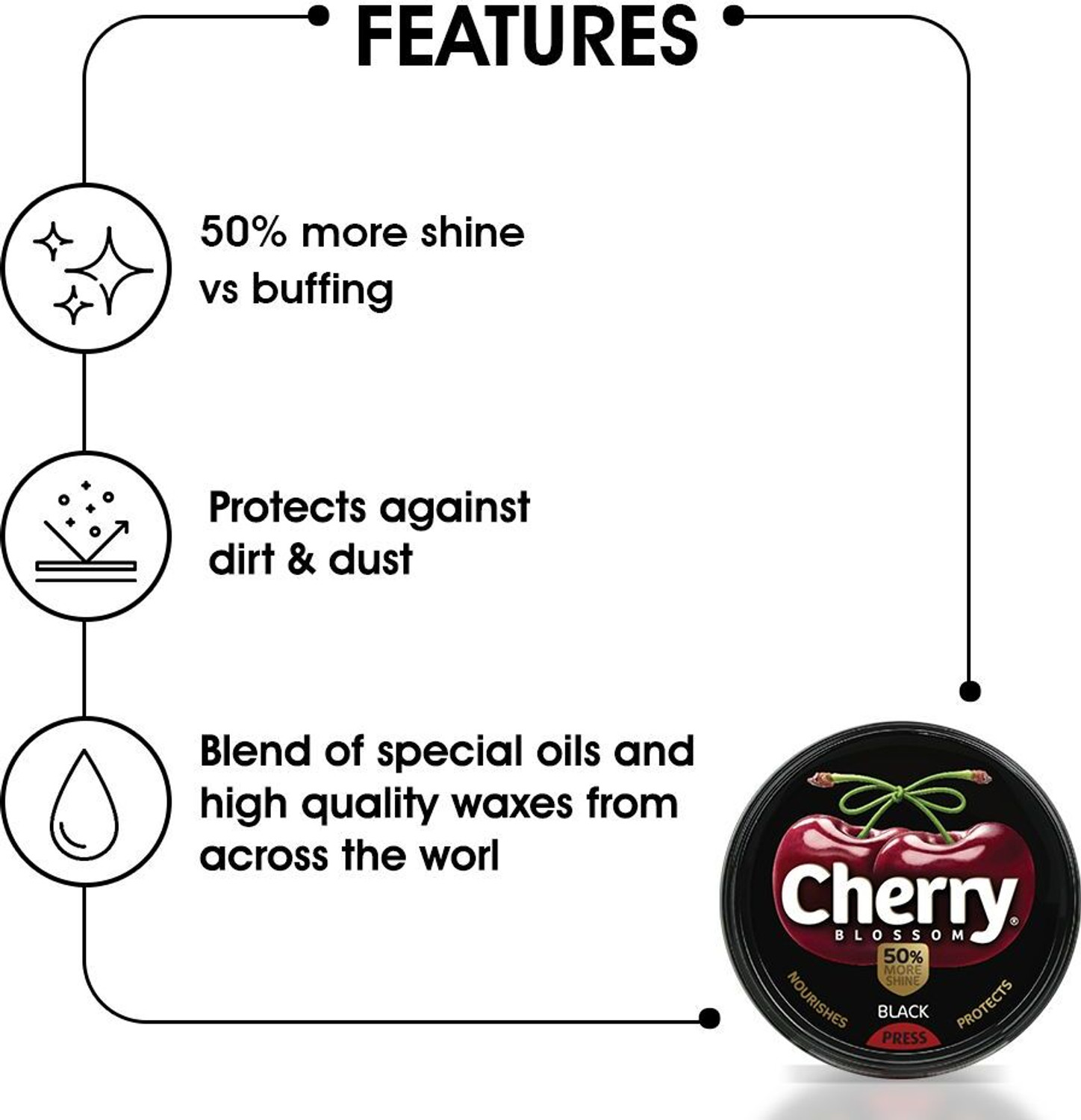 Image of Cherry Blossom Shoe Polish cleaners for school, new, high, branded shoes, police, kids, cream Leather Shoe Wax Polish