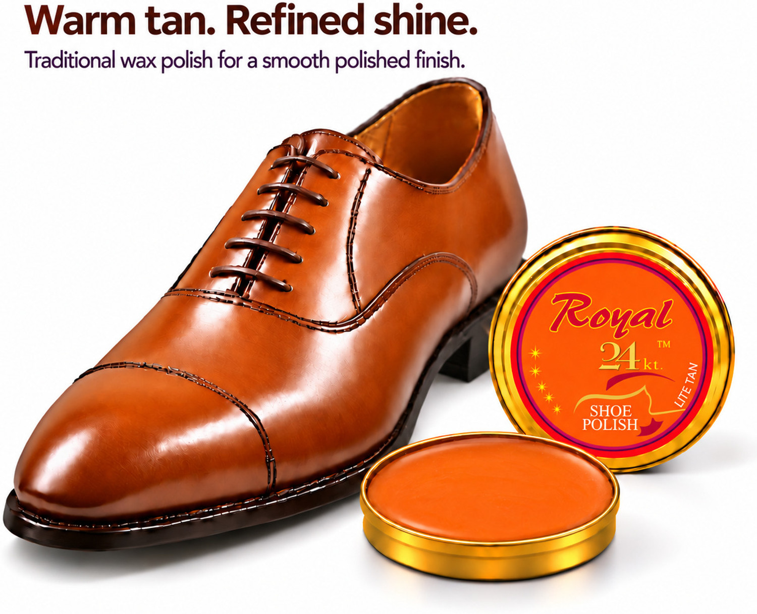 Image of Royal24kt Tan Liquid Shoe Polish + Tan Wax Shoe Polish + Premium Shoe Brush Leather, Patent Leather, Synthetic Leather Shoe Liquid Polish