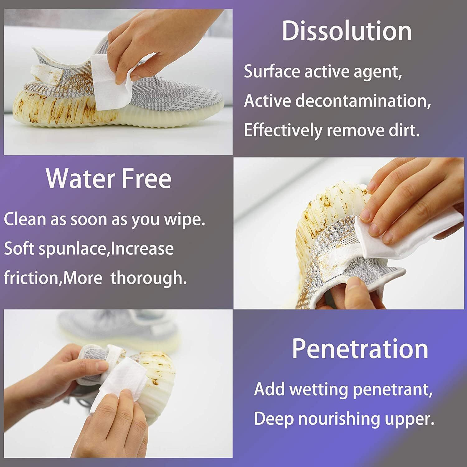 Image of Yancorp 60 Pcs Shoe Sneaker Wipes Cleaner Quick Wipes Disposable Travel Portable Removes Sports, Leather, Synthetic Leather, Canvas, Patent Leather Shoe Cream