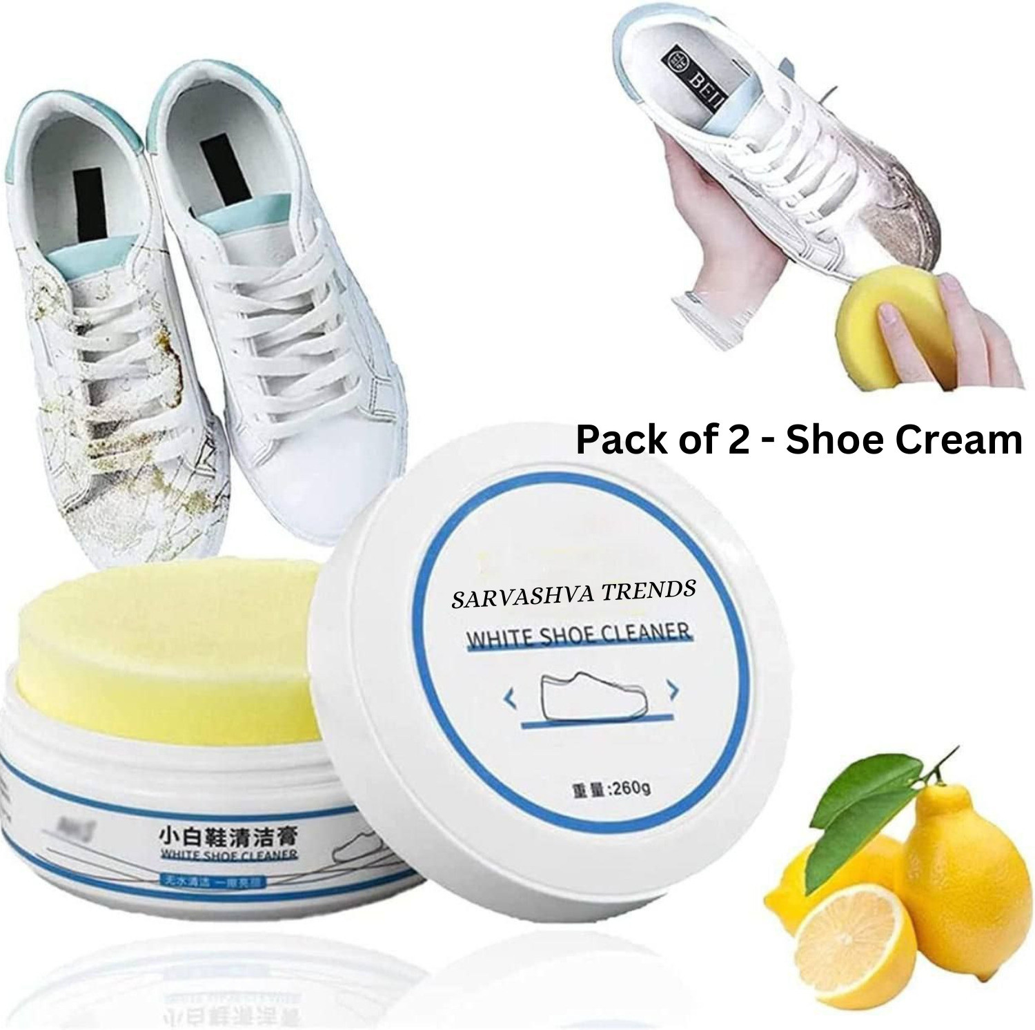 Image of SARVASHVATRENDS (2 Pack) Shoe cleaning cream, Shoe cleaner cream, Shoe polish cream Canvas, Leather, Nubuck, Patent Leather, Sports, Suede, Synthetic Leather Shoe Cream