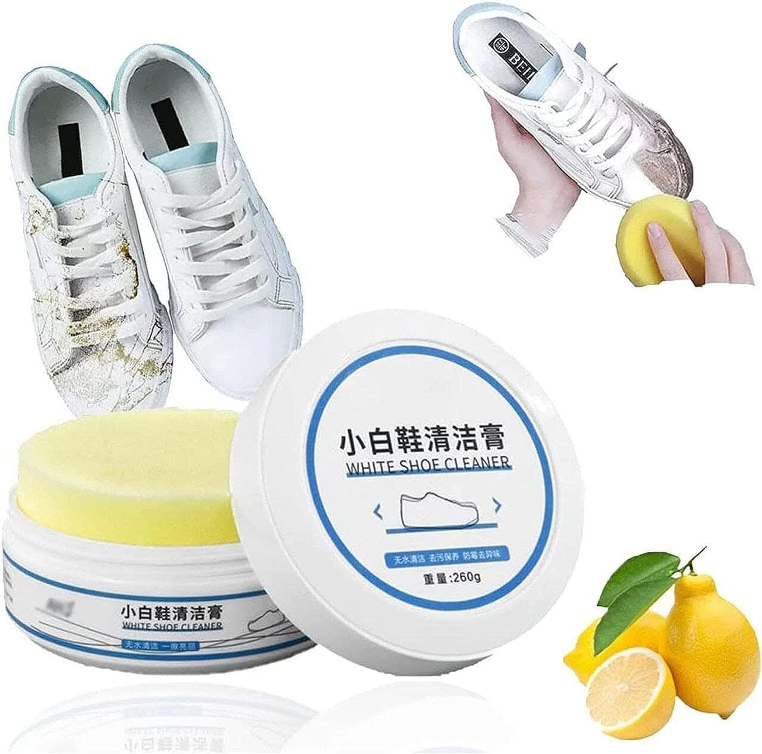 Image of KriVat White shoes wipes Cream with Sponge Combo Pack Wipes 80Pcs & Cream 260GM Sports Shoe Cream