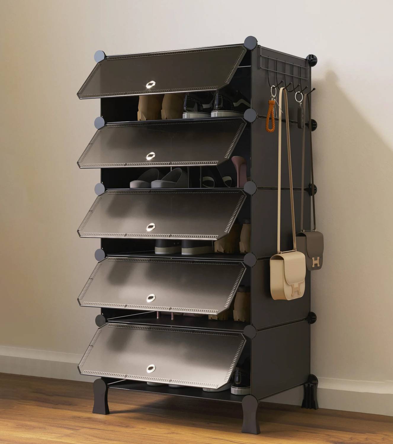 Sasimo 5-Shelf-5-Door Plastic Cubort Shoe Rack Plastic Collapsible Shoe Stand