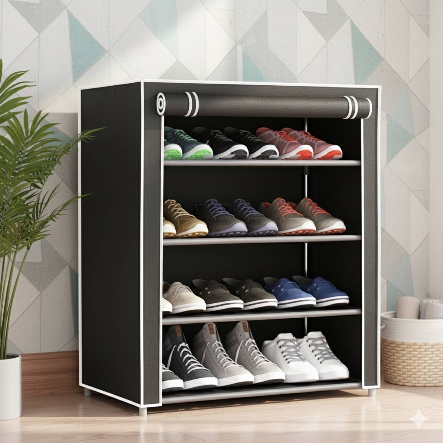 BALKI Plastic Shoe Stand (BLACK, 4 Shelves, DIY(Do-It-Yourself)) Plastic Shoe Stand