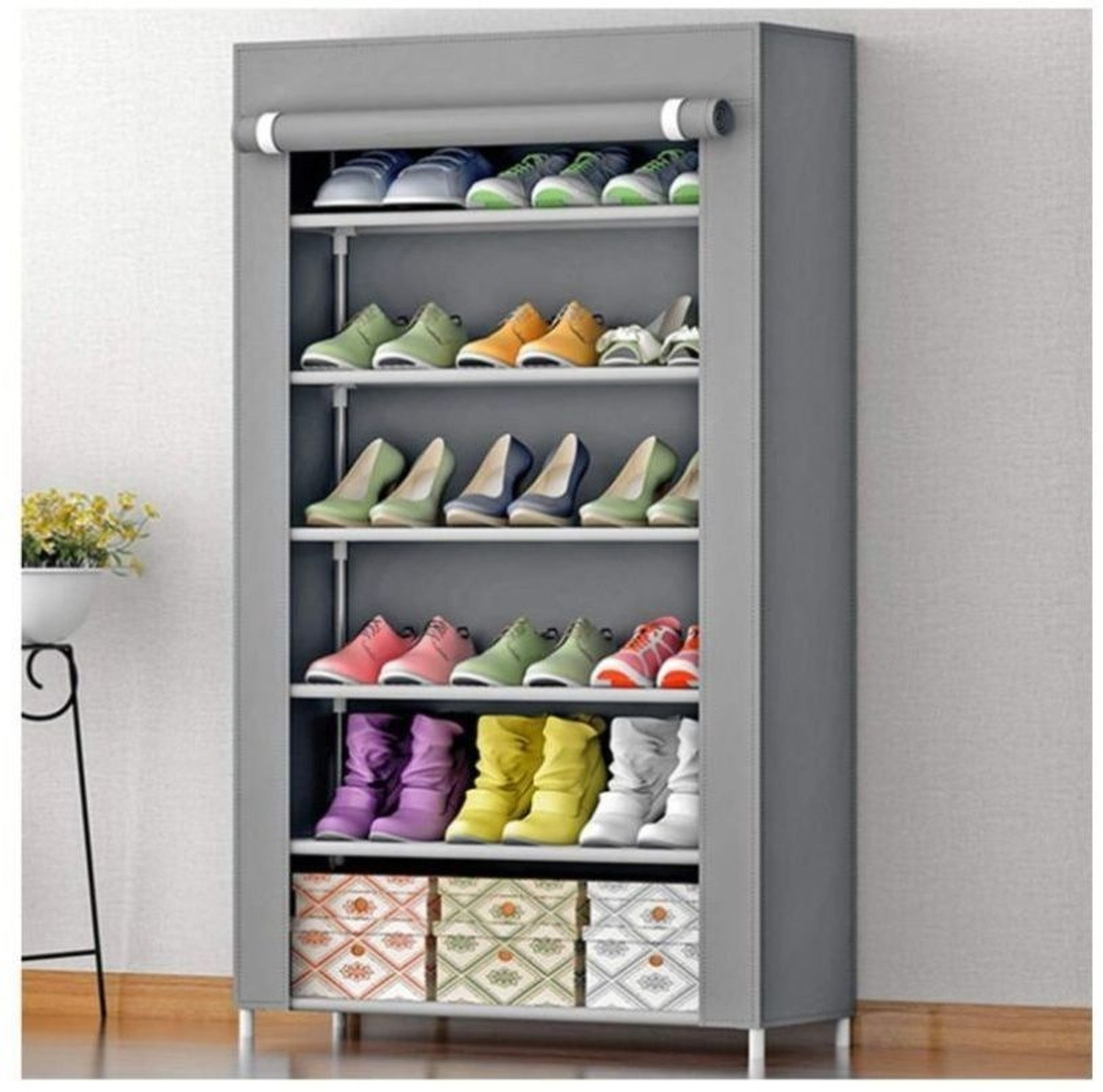 Image of CHOUXPRO CHOUXPRO Foldable 6-Layer Shoe Rack with Cover | Dustproof & Portable Plastic Shoe Stand