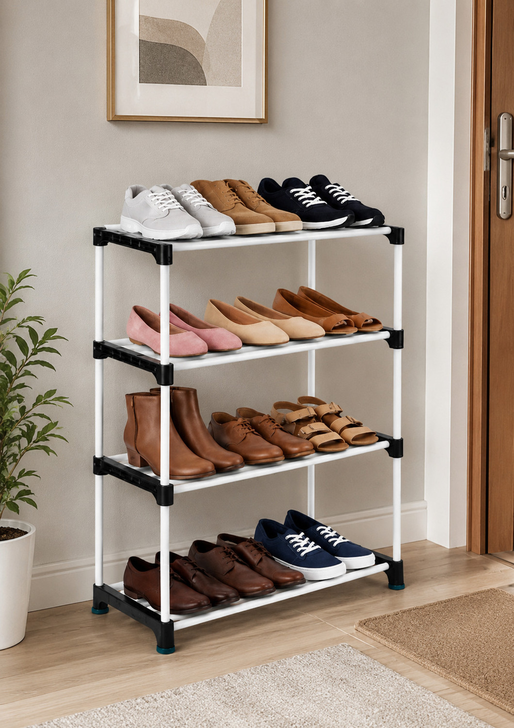 Image of Palkolink Foldable 4-Layer Shoe Rack | Dustproof & Portable Plastic Collapsible Shoe Stand Plastic Collapsible Shoe Stand