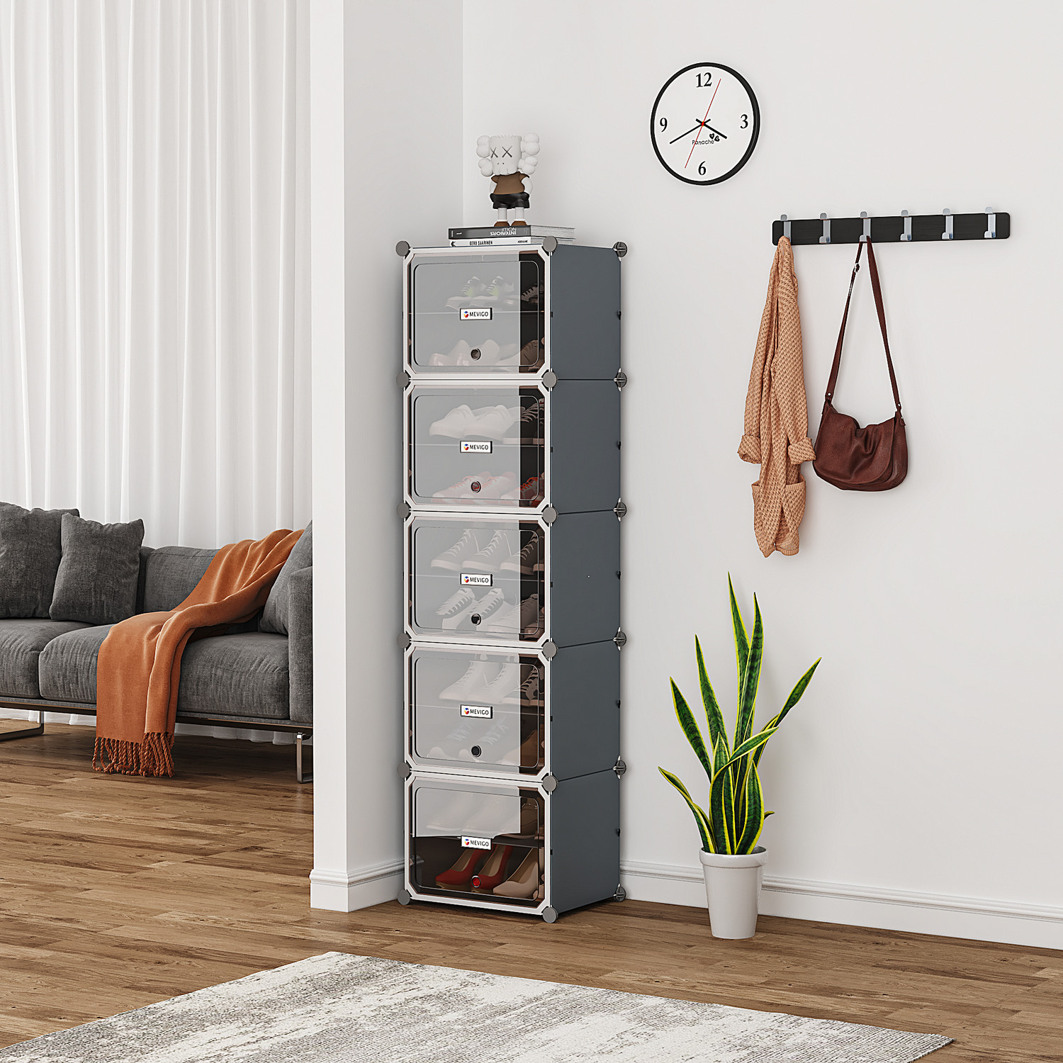 Image of SNKR ESSENTIALS 10-Shelf-5-Door Plastic Cupboard Shoe Rack Plastic, Metal Collapsible Shoe Stand