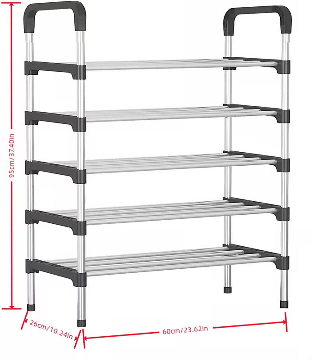 Image of SOUKIO Space-Saving 5-Tier Metal Open Shoe Rack,Home Entryway, Bedroom & Living Room, Metal, Plastic Shoe Stand