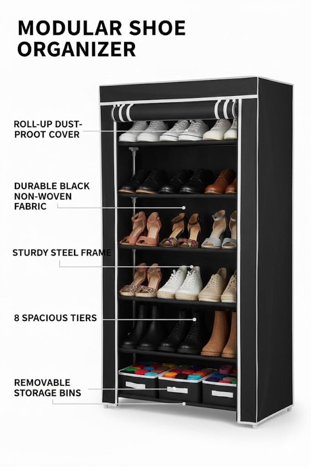 Image of Chalia Black color 6 layer Shoe rack Plastic Shoe Rack looks Attractive Plastic Shoe Stand