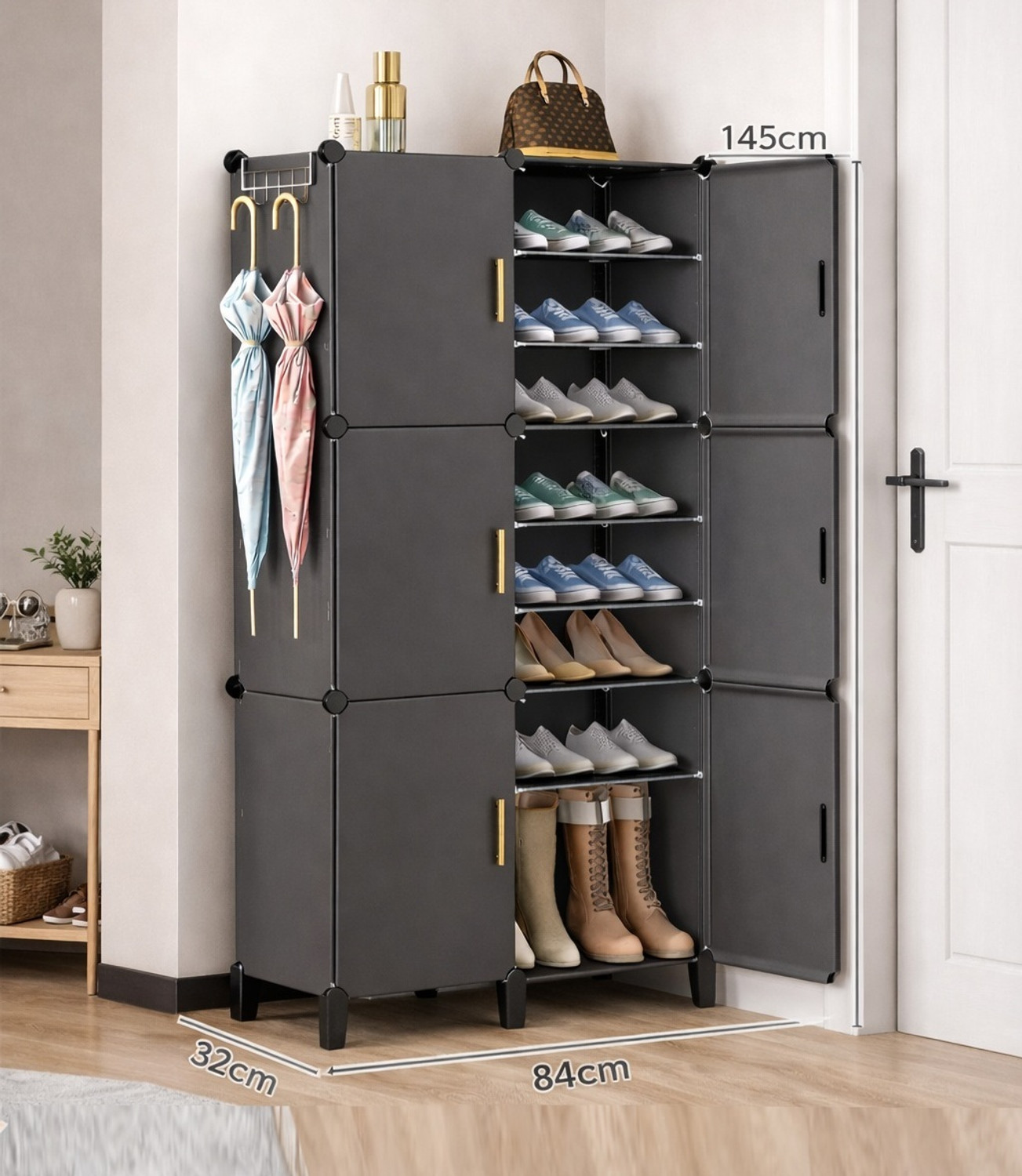 Image of Evrum 18-Shelf 6-Door Plastic Shoe Rack with Doors,Cabinet Organizer,Juta Stand Box Plastic Collapsible Shoe Stand