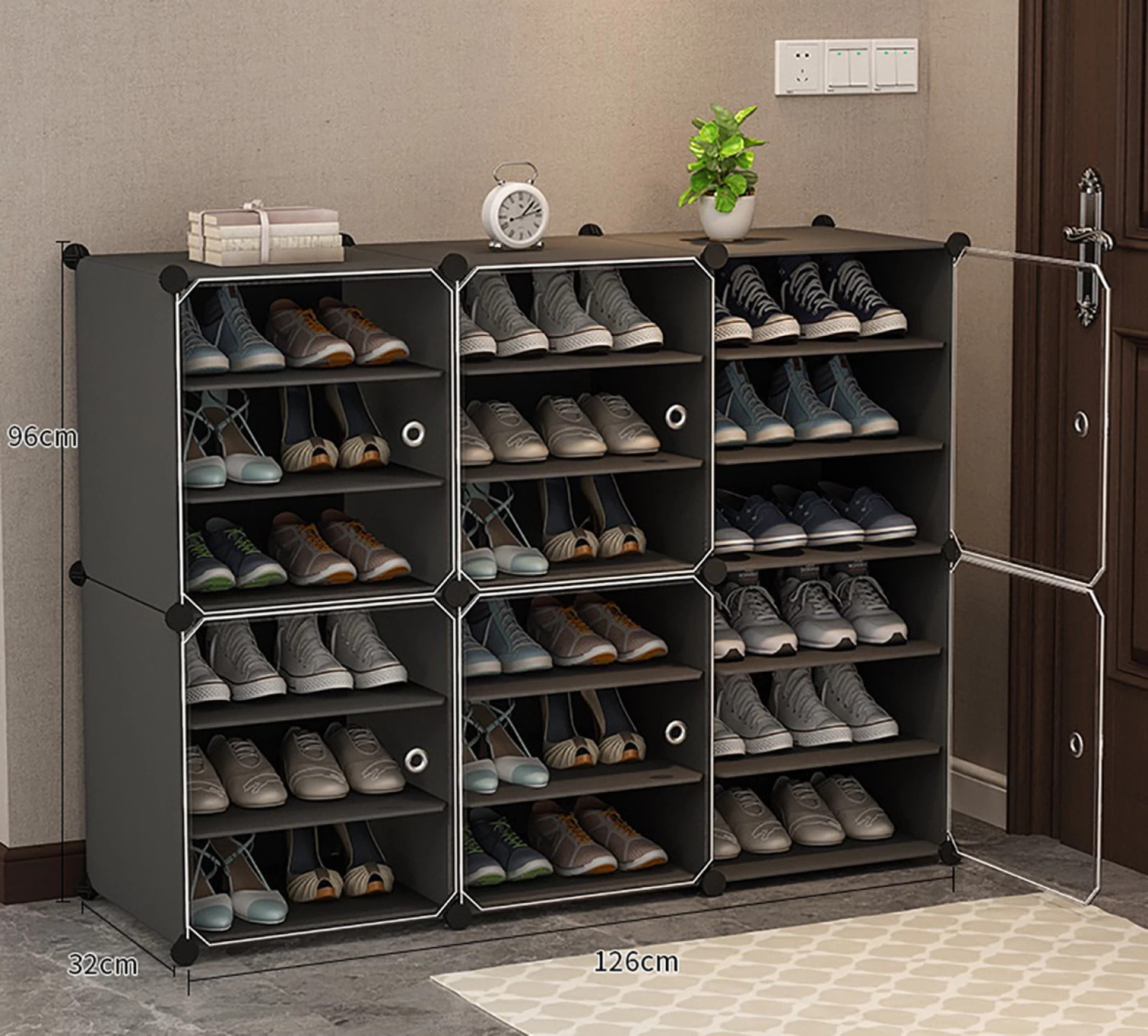 Image of FORMONIX 18-Shelves-6-Door Shoe, Multipurpose Storage Rack for Home Bedroom Living Room Plastic, Metal Collapsible Shoe Stand