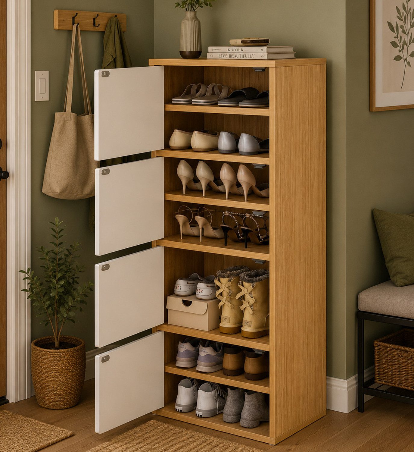 Image of Sasimo 4-Door 7-Shelf Engineered Wood Shoe Rack,Shoe Storage Cabinet with Doors Closet Engineered Wood Shoe Rack