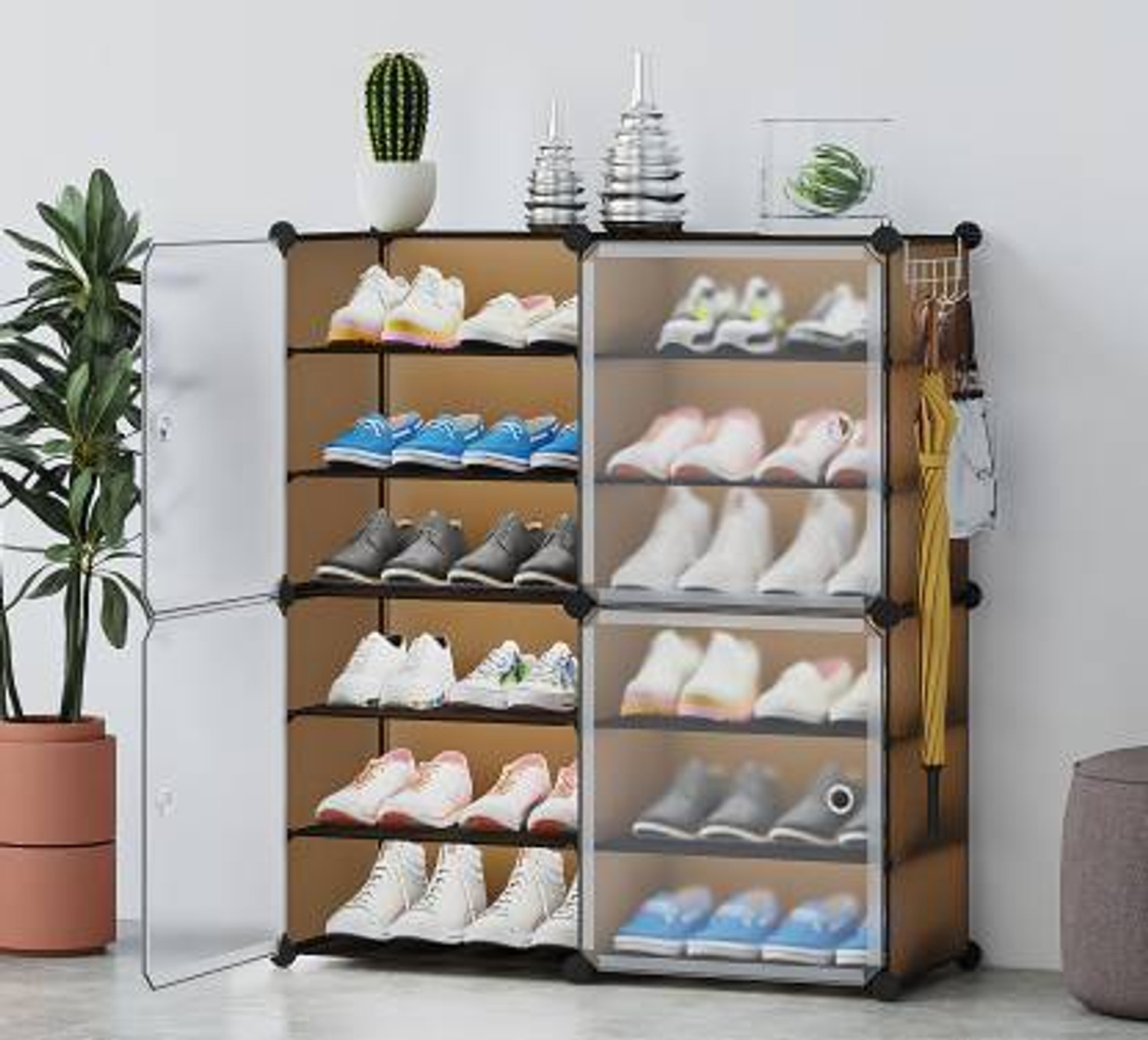Image of PYXBE 12-Shelf-4-Door Plastic Shoe Rack Storage Organizer for Home BedroomBalcony Plastic Shoe Rack