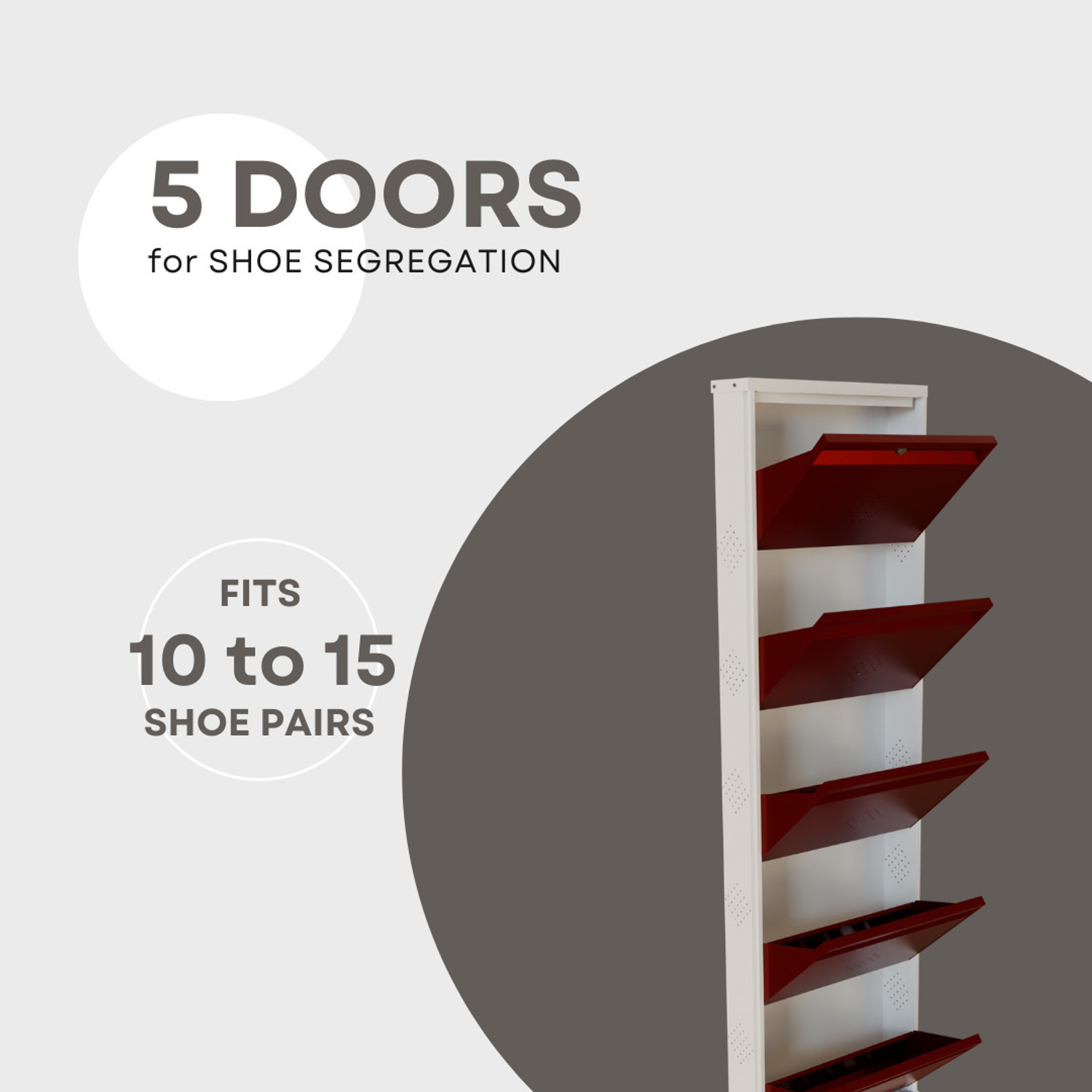 Image of KRUGER 5 Door Maroon 20x71x5.5 inch 10 to 15 Shoe Capacity Centralised Lock Metal Shoe Rack
