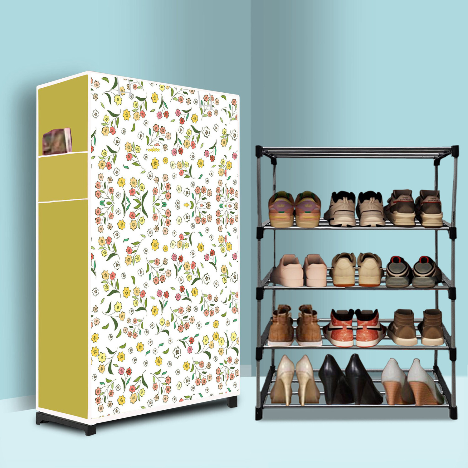Image of Styleys 4 Tier Foldable Shoe Rack - Space Saver, Universal for Entry, Bedroom & Balcony Metal Collapsible Shoe Stand
