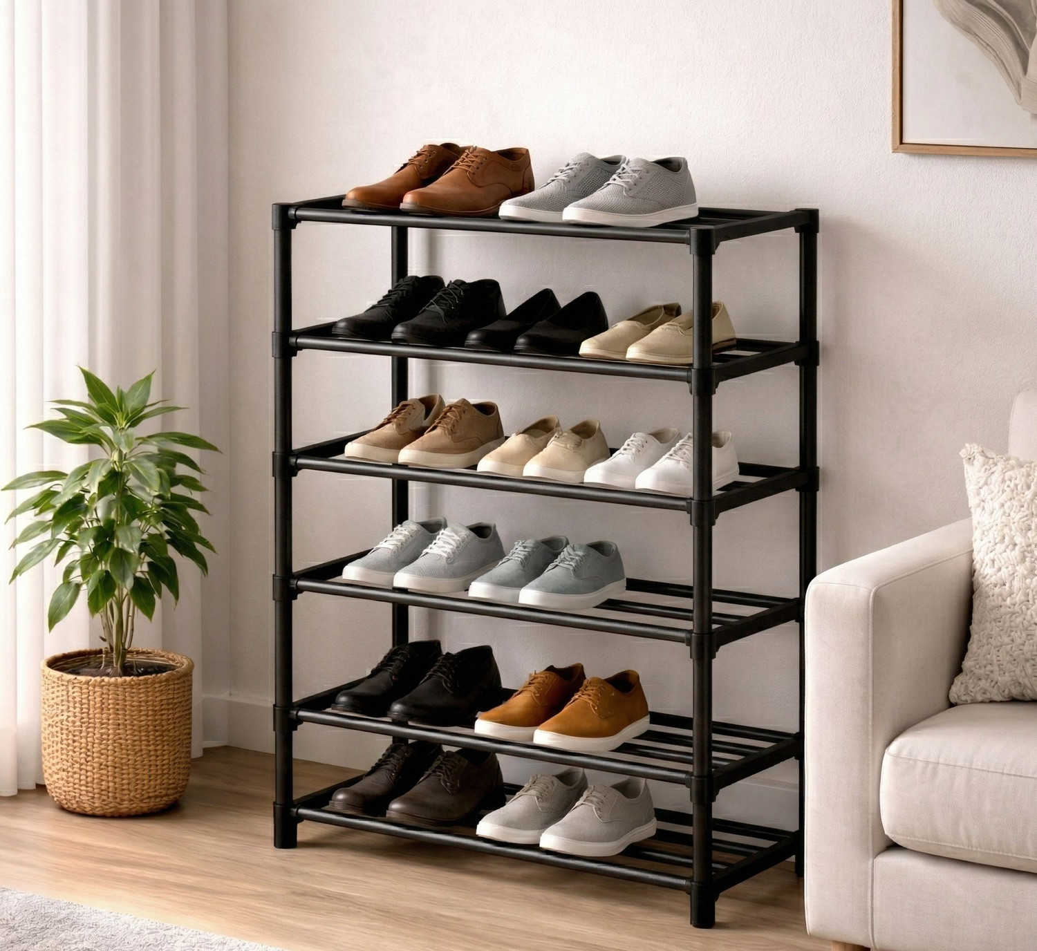 Image of SKEDIZ 6 Layer Shoe Rack for Home, Multipurpose She Stand Plastic Shoe Rack