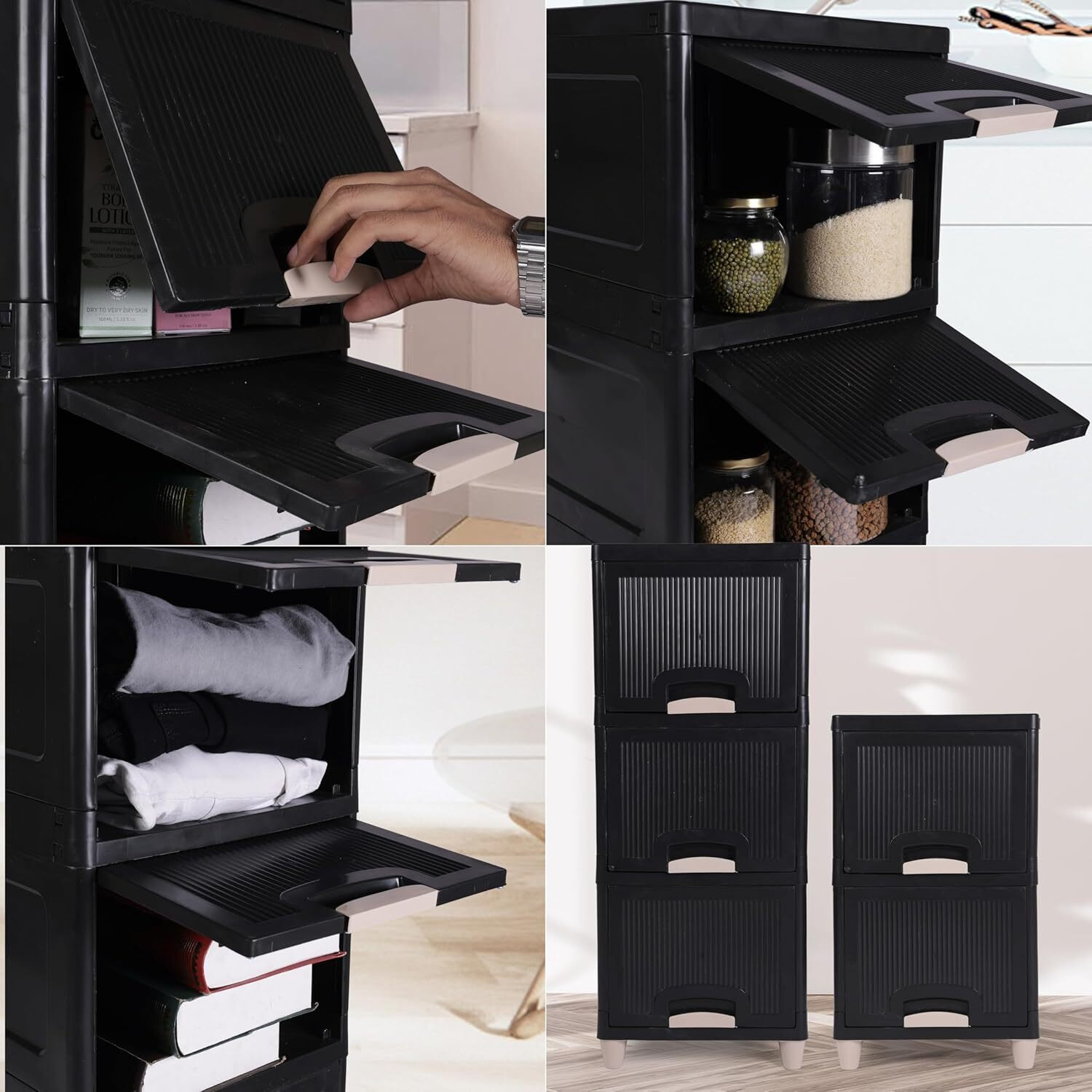 Image of AK10ZONE 4 Compartments Plastic 4 Compartments Plastic Storage Drawer Box for Living Room and Bedroom