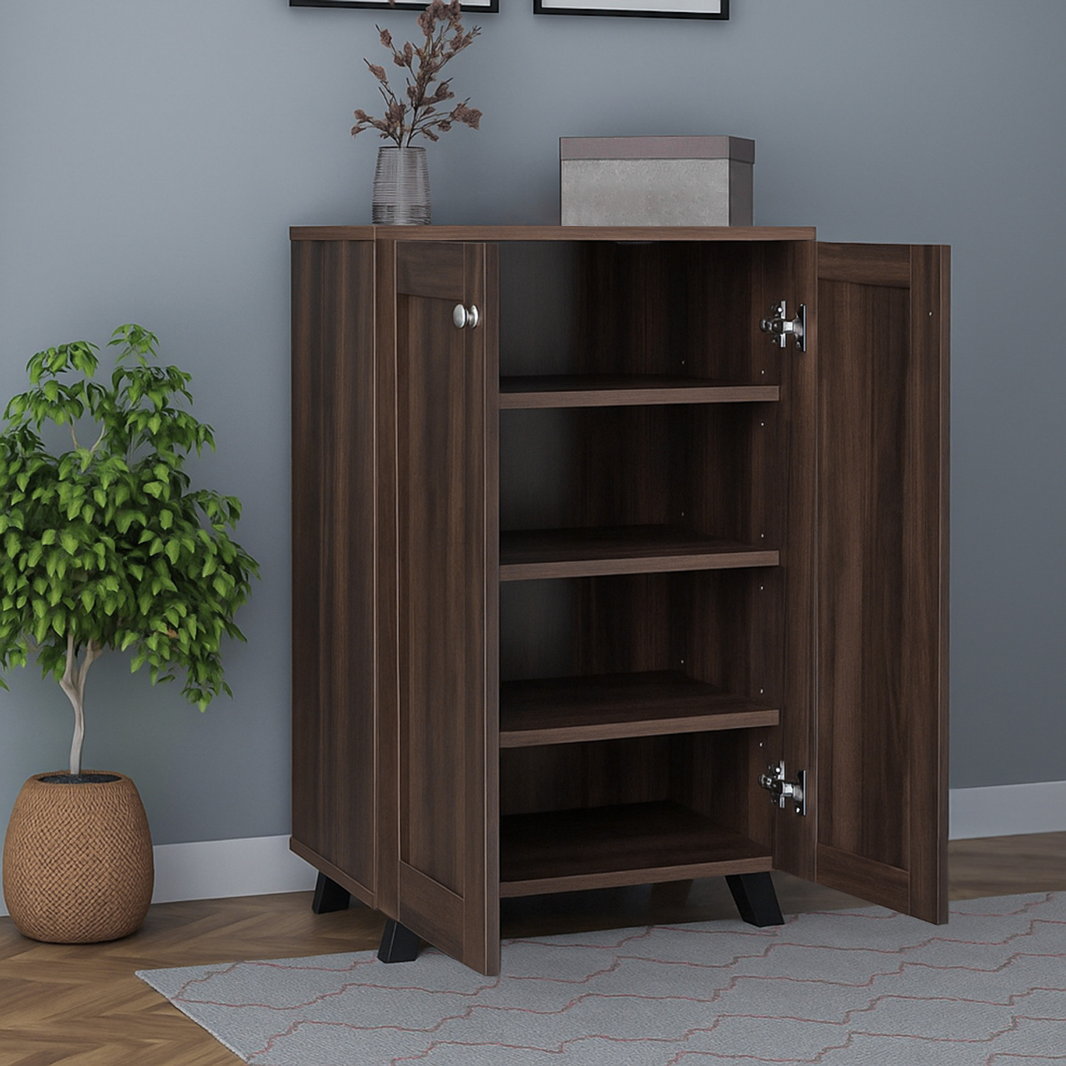Image of Sasimo 2-Door 4-Shelf Engineered Wood Shoe Rack, Shoe Storage Cabinet with Doors Closet Engineered Wood Shoe Rack