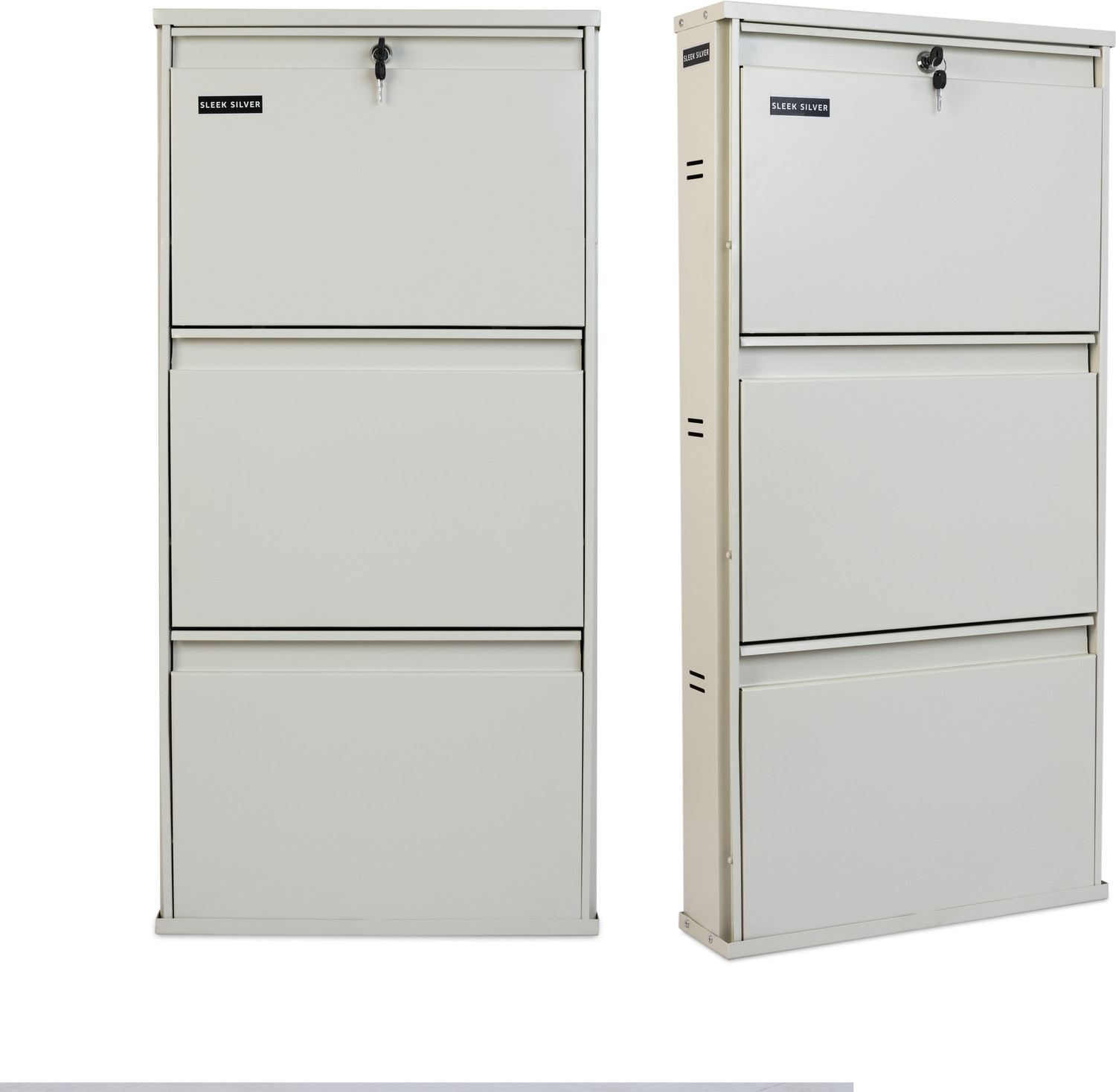 Image of Sleek Silver Sleek Silver Space Saving Shoe Organiser Cabinet with 8-10 Pairs Capacity Metal Shoe Rack