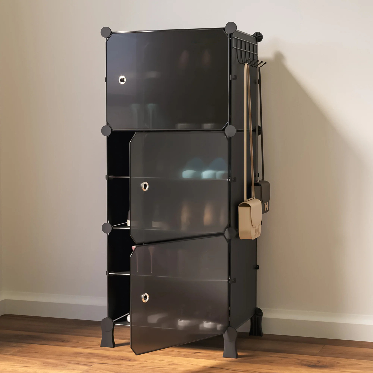 Image of Sasimo 6-Shelf-3-Door Plastic Cubort Shoe Rack Plastic Collapsible Shoe Stand