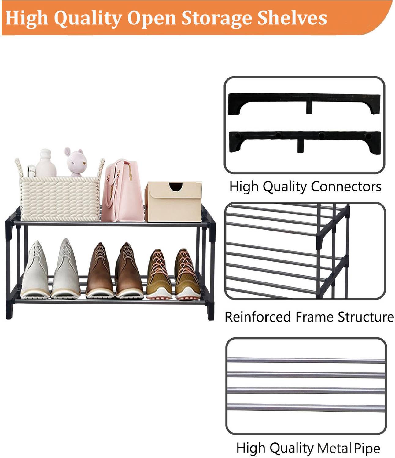 BHIMADA 2-Tier Metal Open Shoe Rack Metal Collapsible Shoe Stand