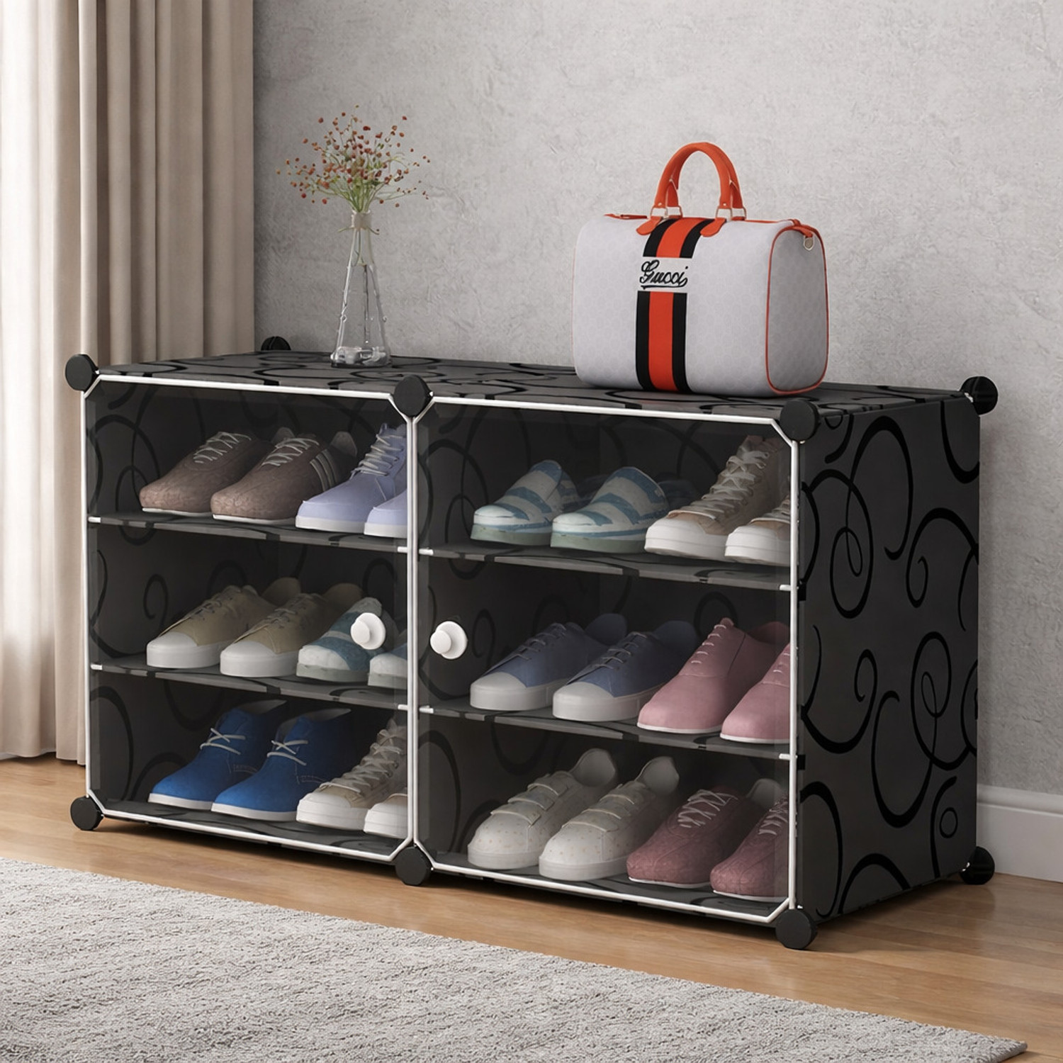 Image of Evrum 6-Shelf-2-Door Plastic Cubort Shoe Rack Plastic Collapsible Shoe Stand