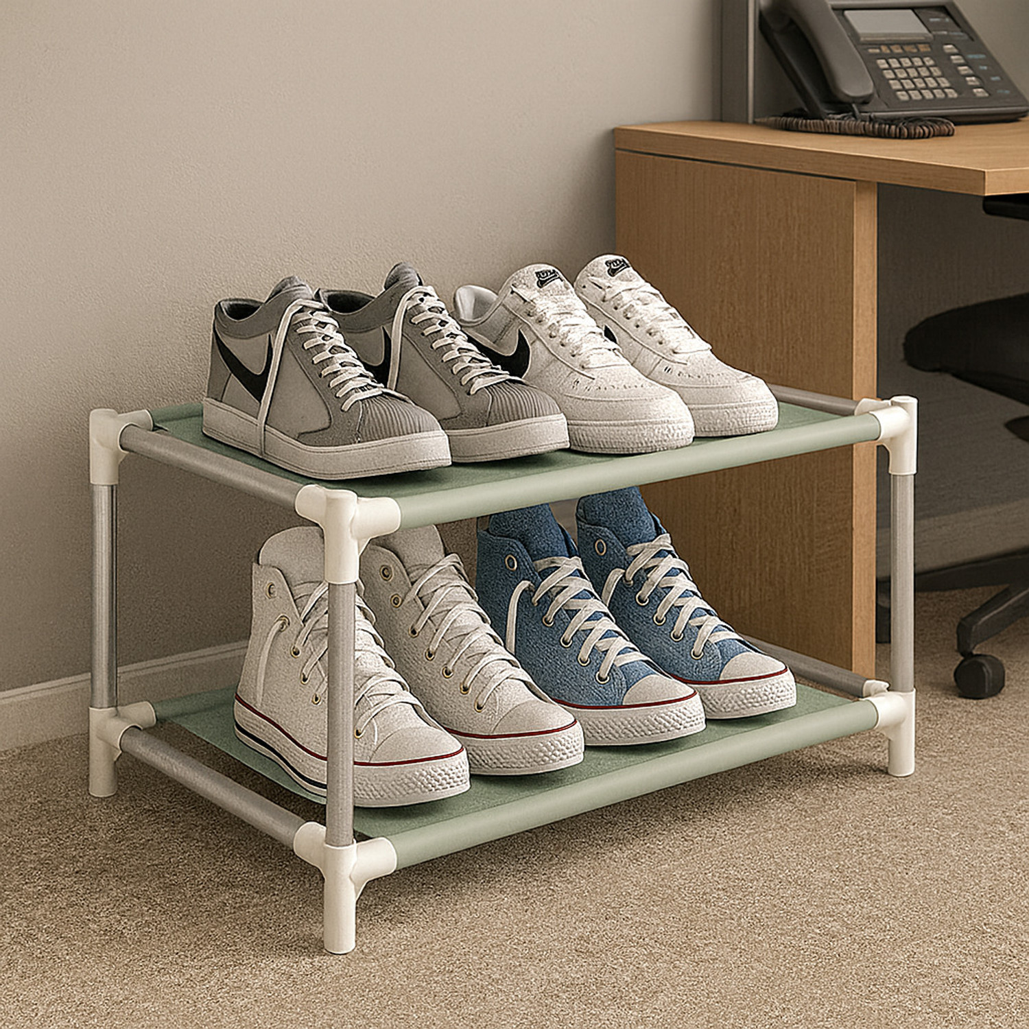 Image of Owme 1-Tier Plastic Shoe Rack with Dustproof Doors - Modular Shoe Cabinet Plastic Shoe Stand