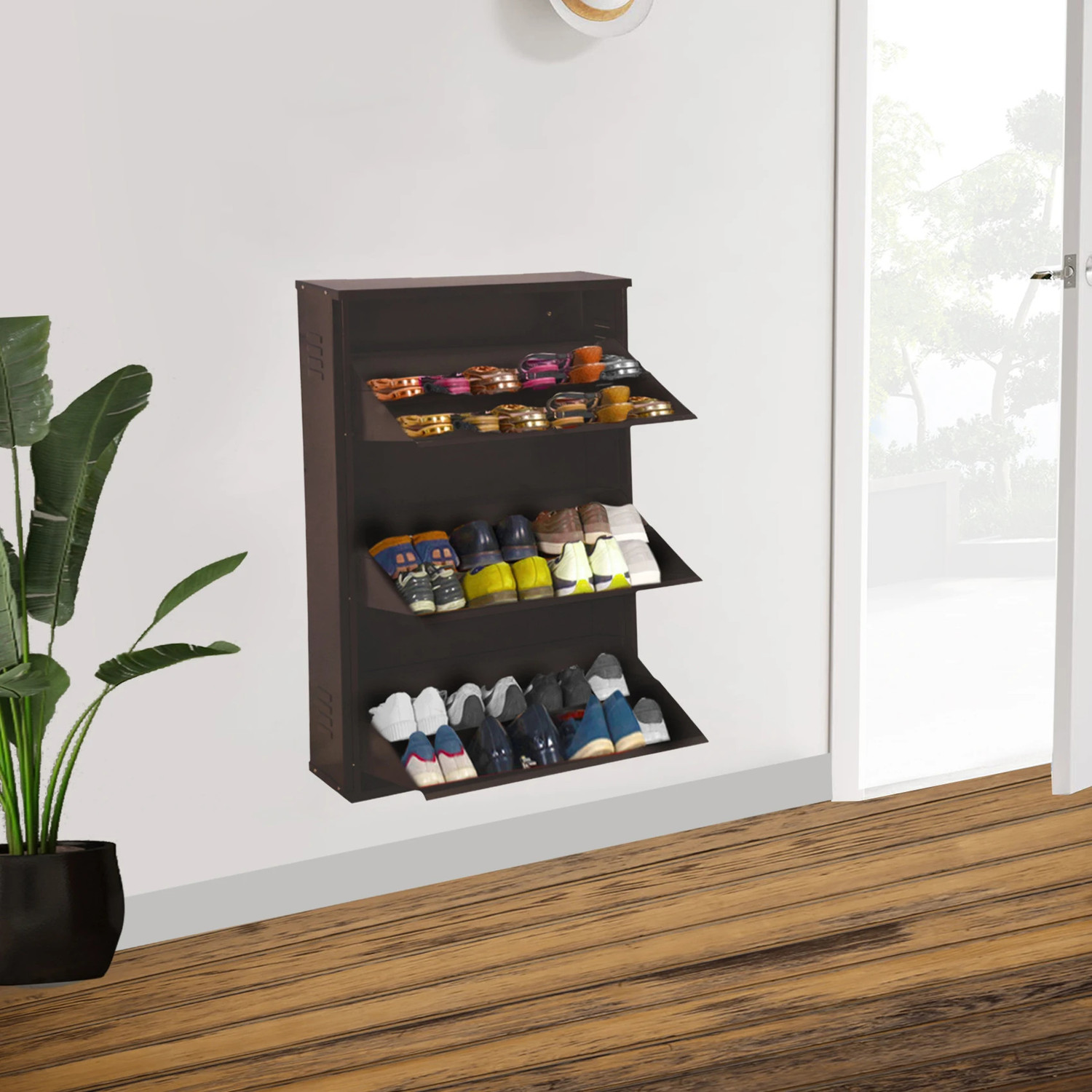 Delite Kom 29 Inch Wide, 6 Shelf | Double Decker | Store 24 Shoe/36 Slipper | Wall Mount Metal Shoe Rack