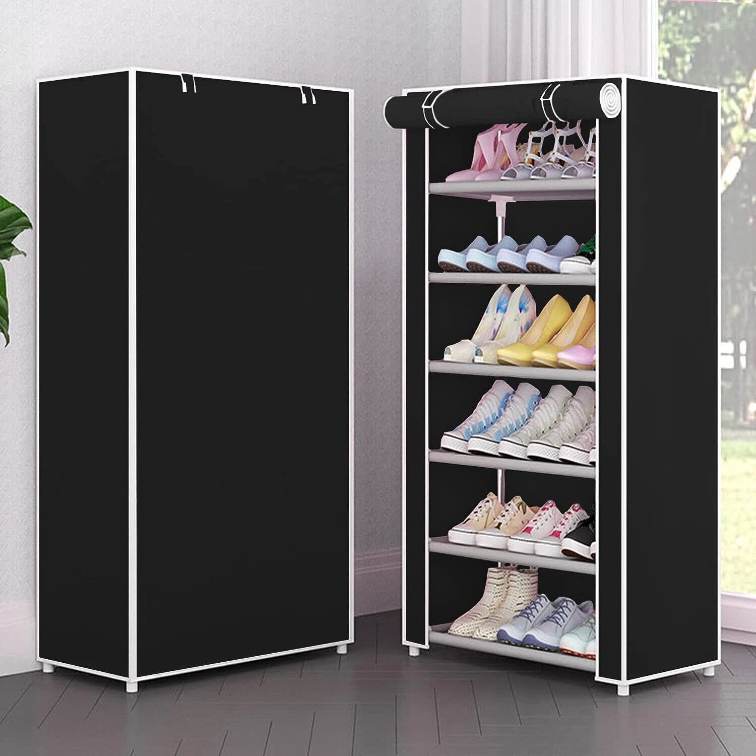 Image of QURACK SHOE RACK COVER BLACK 6 LAYER Metal Shoe Stand