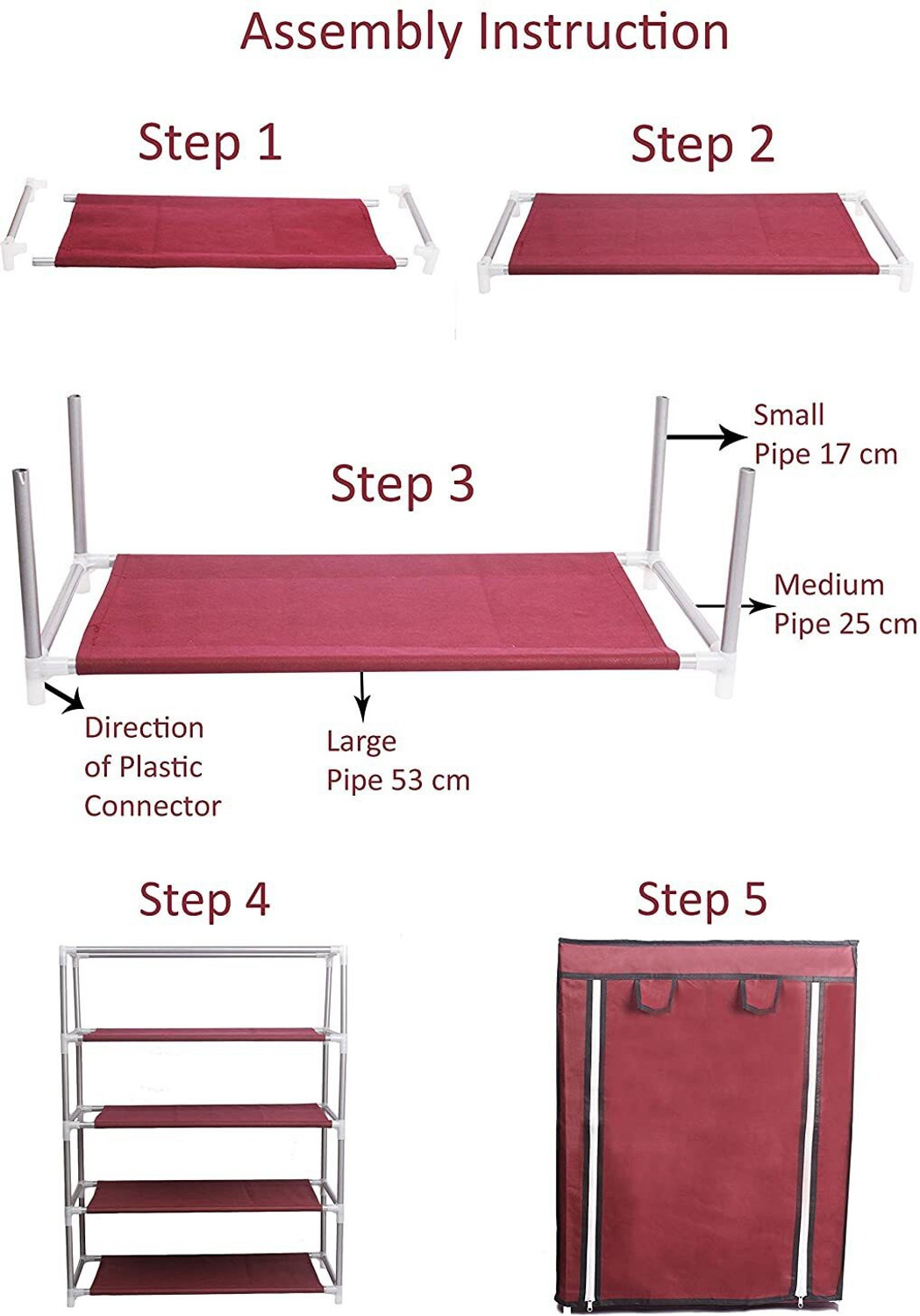 Image of GO HOOKED 6 Layer Multipurpose Portable Folding Shoes Rack /Shoes Shelf /Shoes Cabinet with Wardrobe Cover, Easy Installation Stand for Shoes (Pack of 1) (Maroon) (Metal & Non-Woven Fabric). Metal Shoe Stand