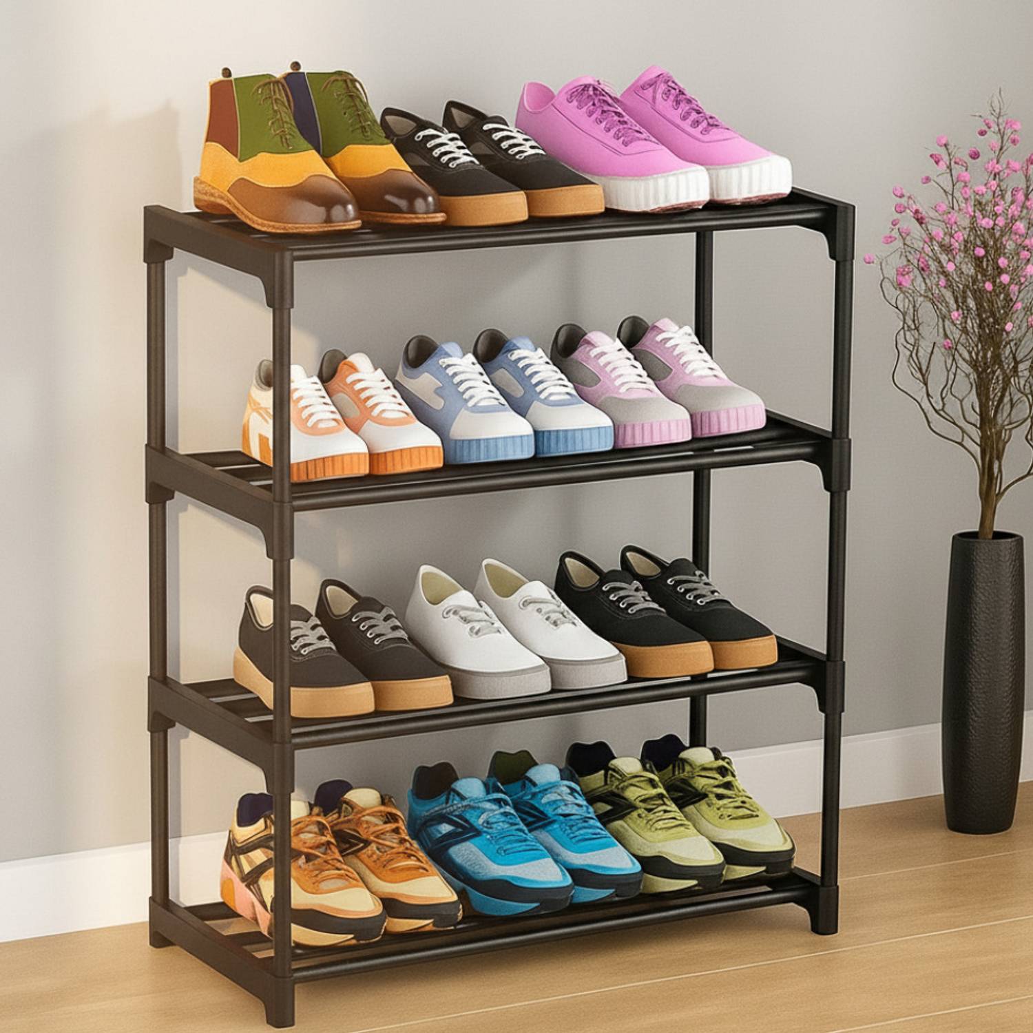 Hh For U Space Saving 4 Tier Shoe Rack Stand for Bedroom Closet P
